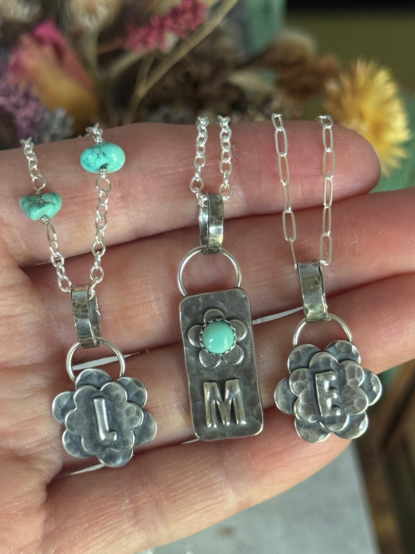 Initial +sterling floral pendant - Made To Order