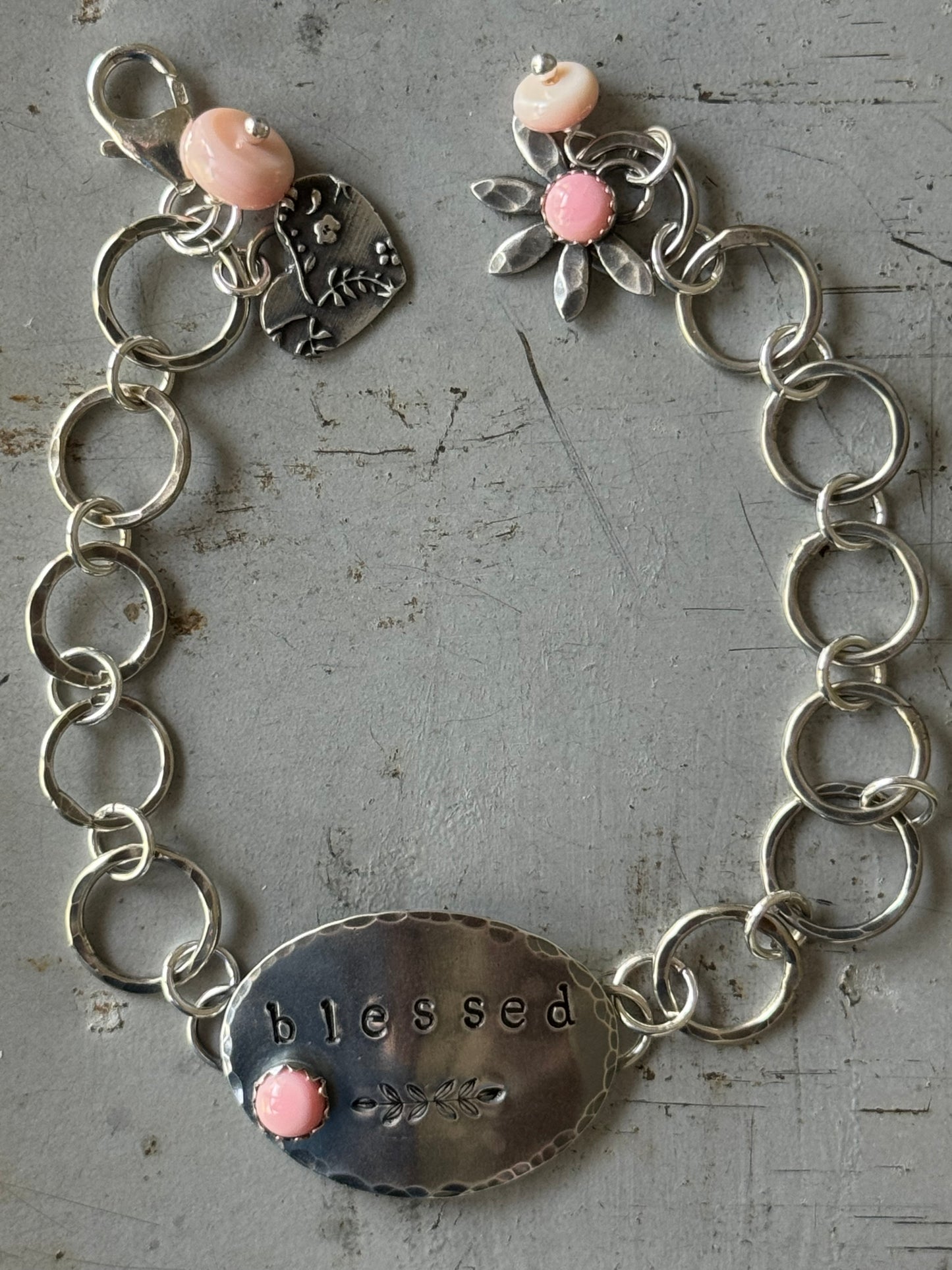 Blessed sterling and Queen Conch adjustable bracelet