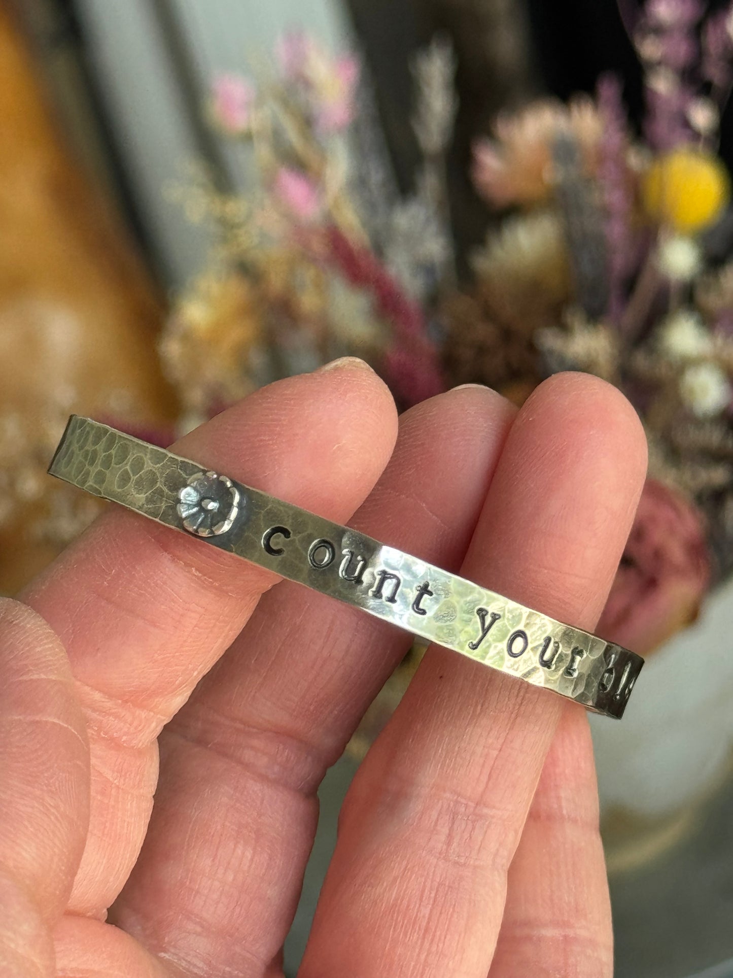 Count Your Blessings (Made To Order) Hand stamped Sterling Cuff
