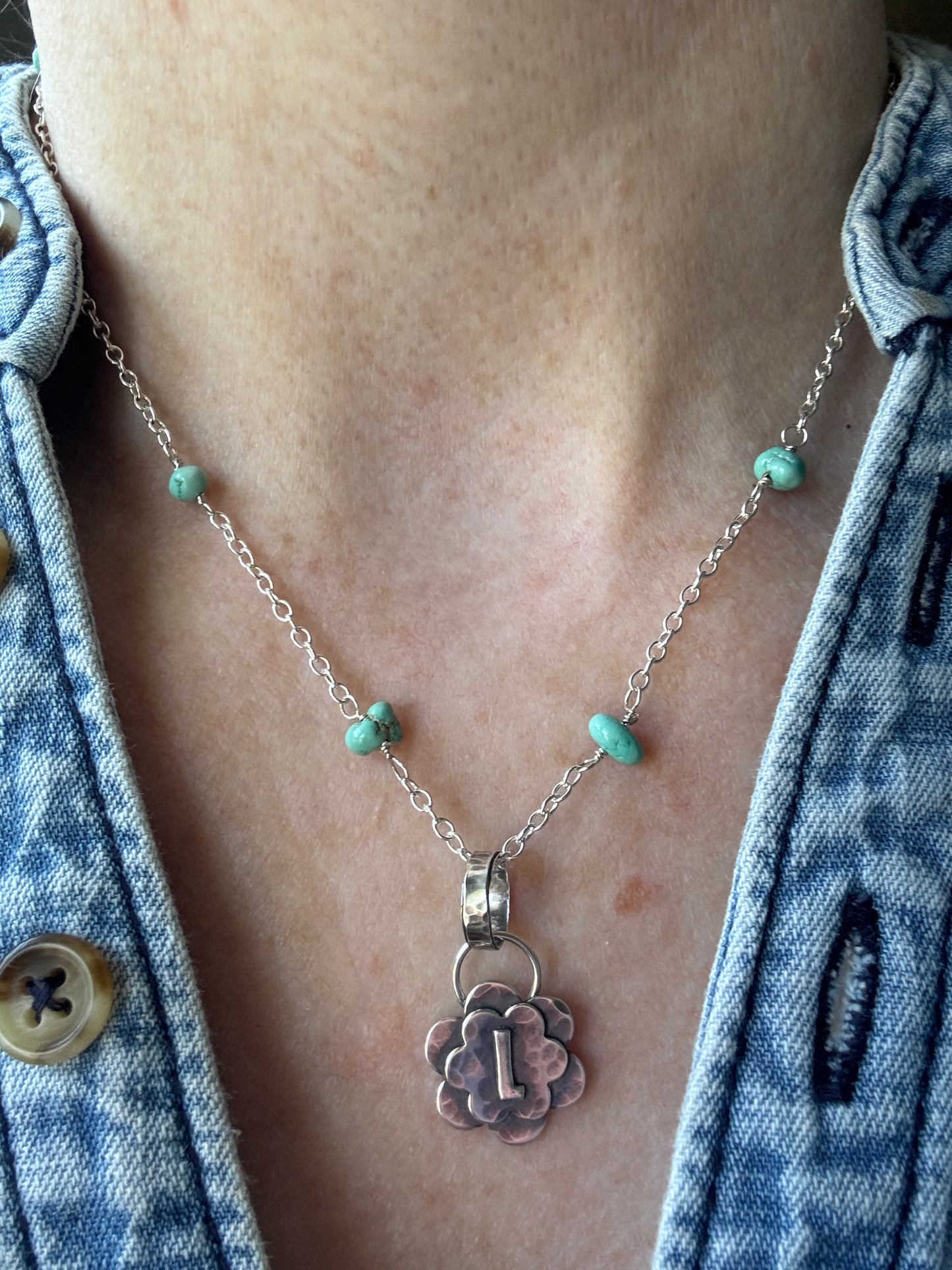 Initial +sterling floral pendant - Made To Order