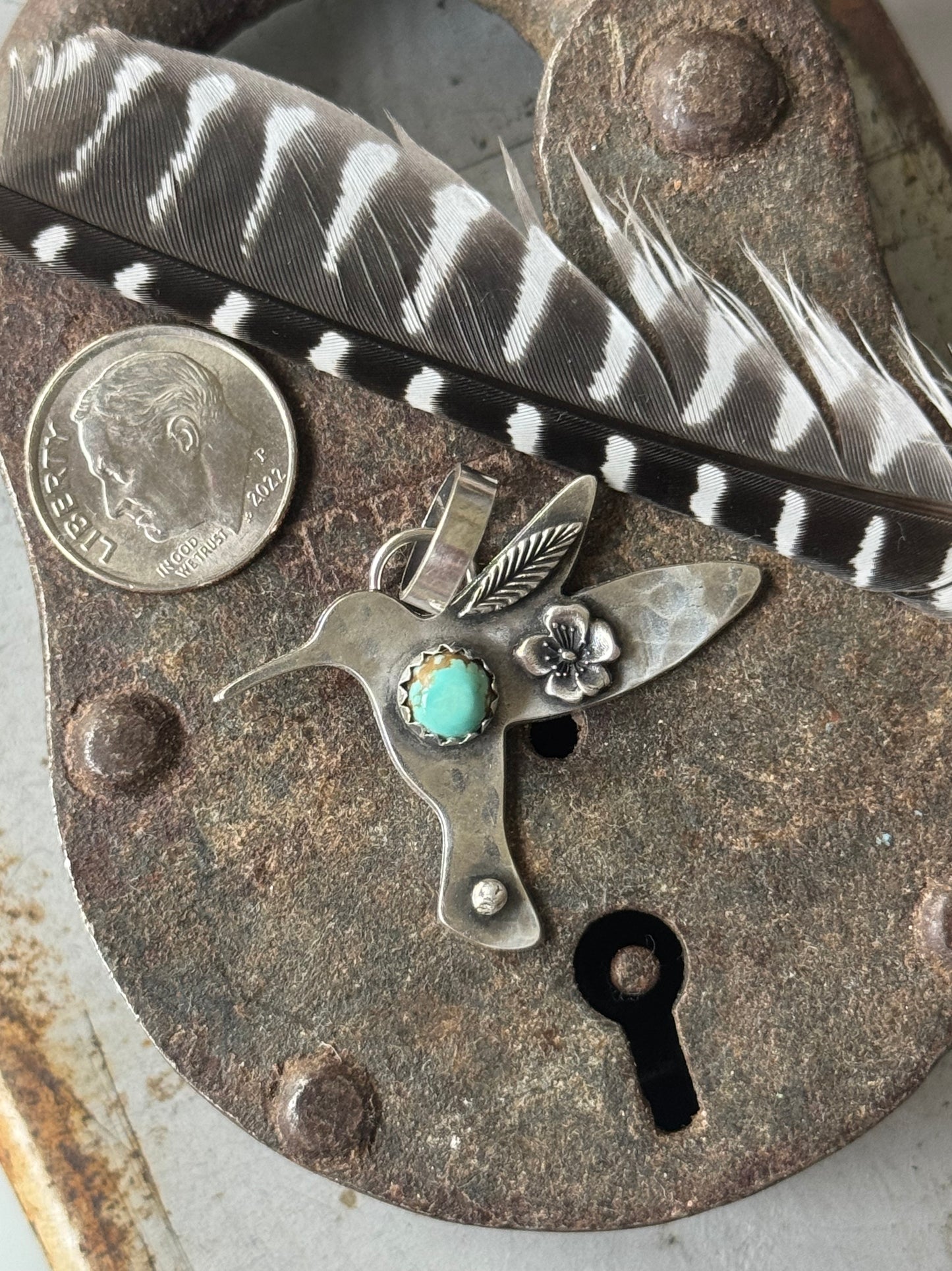 Number 8 Turquoise sterling hummingbird pendant