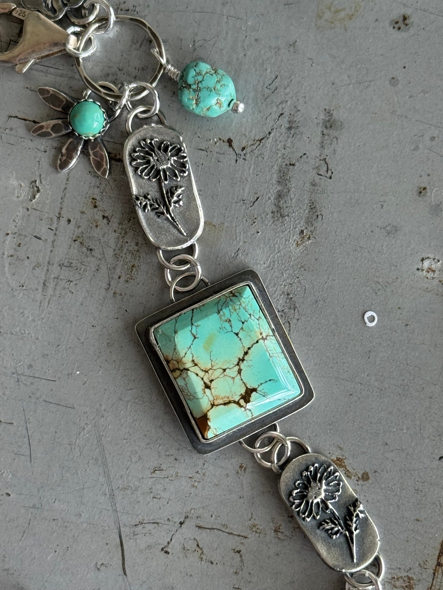 Floral Treasure Mountain Turquoise sterling bracelet