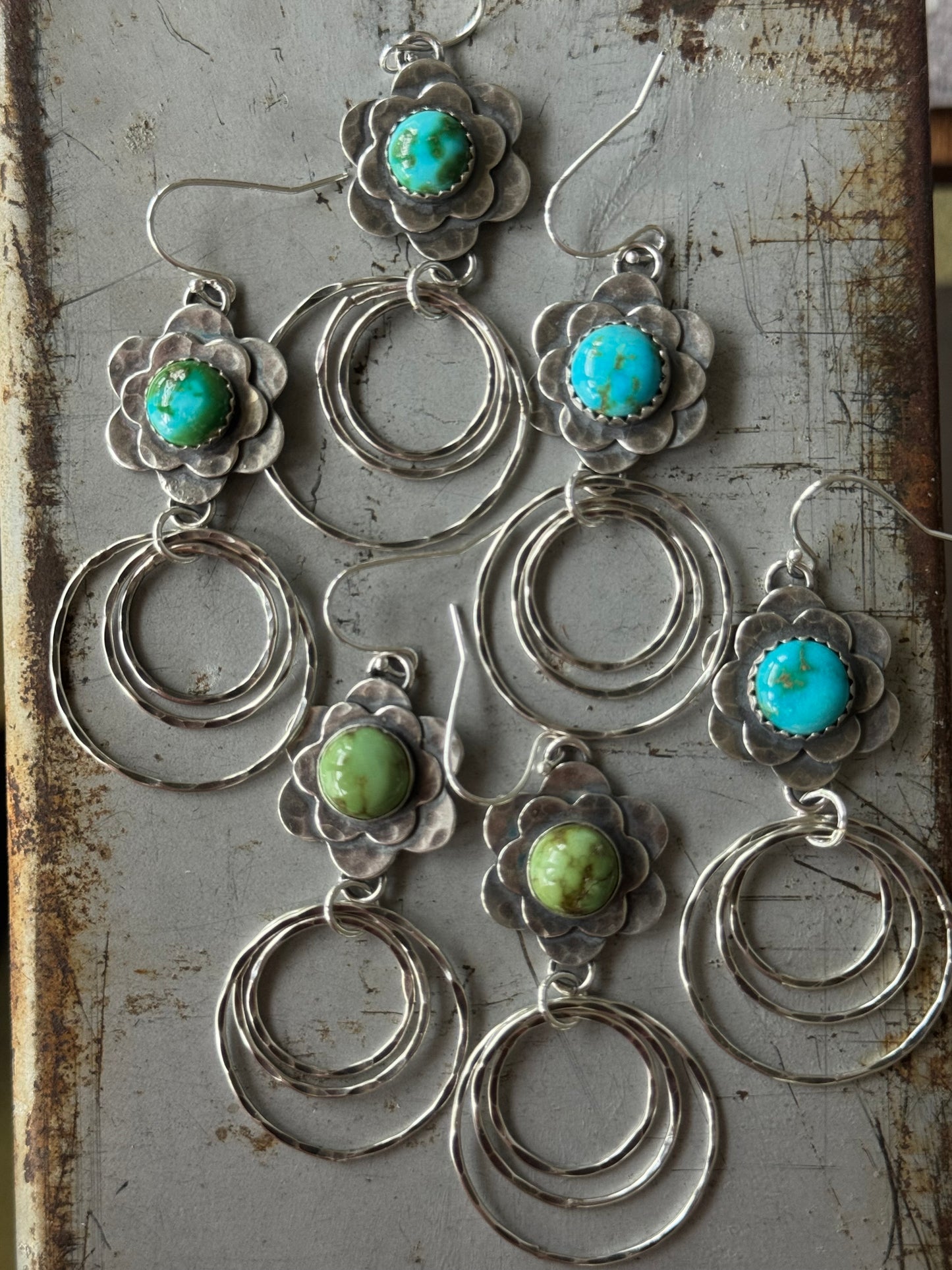 Sonoran Gold  Turquoise flower hoop earrings