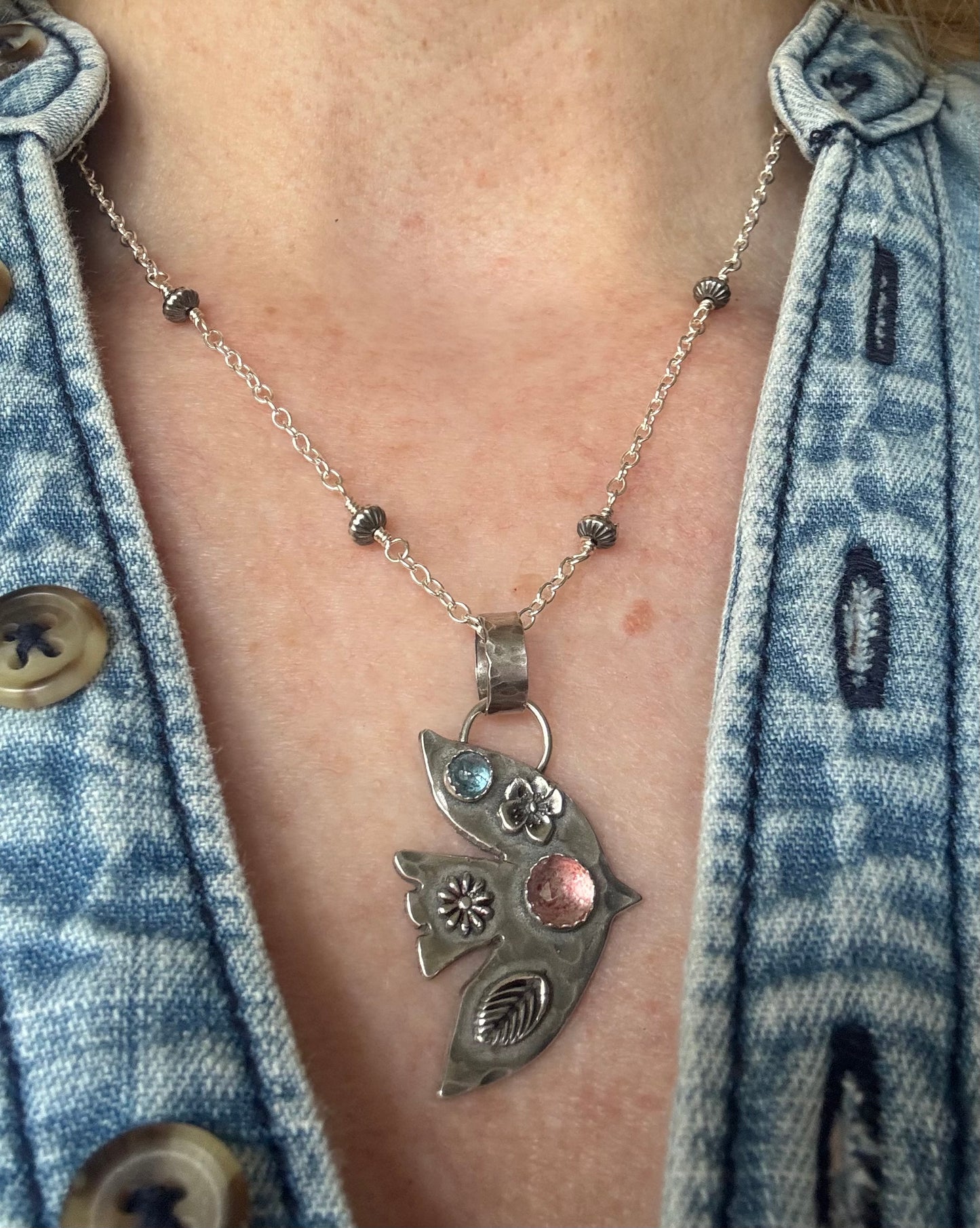 Hand wired sterling bead necklace only (pendant sold separately)