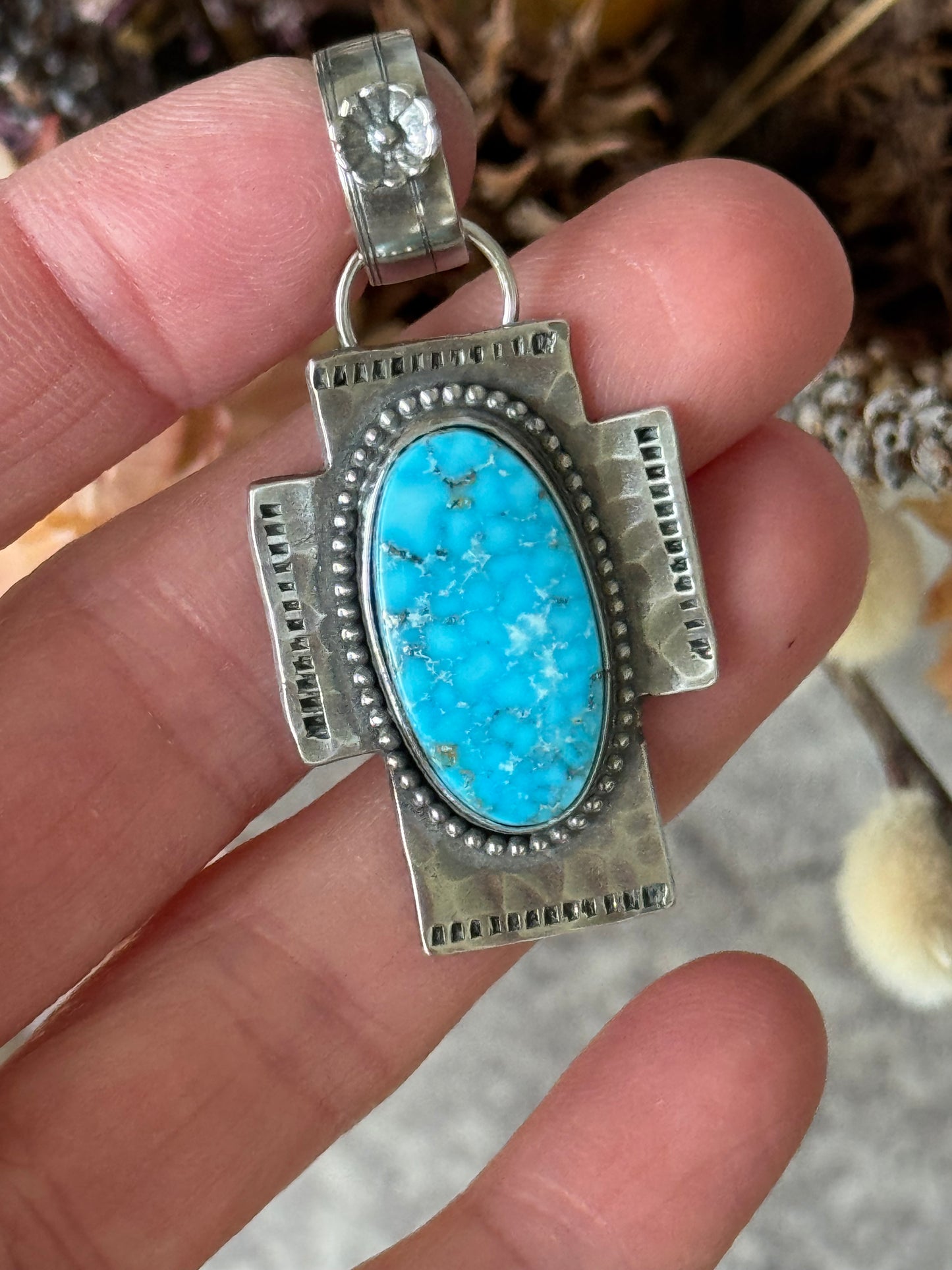 Kingman Turquoise sterling cross pendant