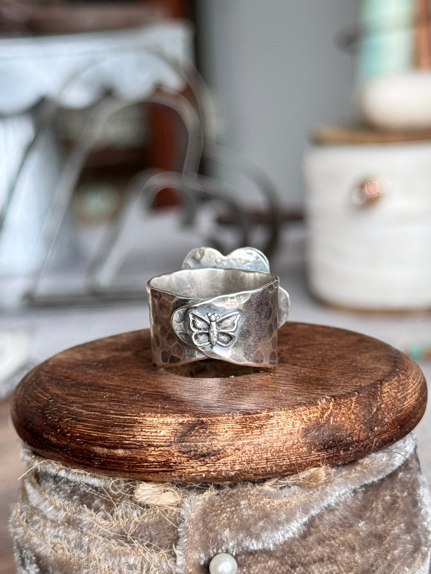 Turquoise Mountain Sterling adjustable bloom flower ring