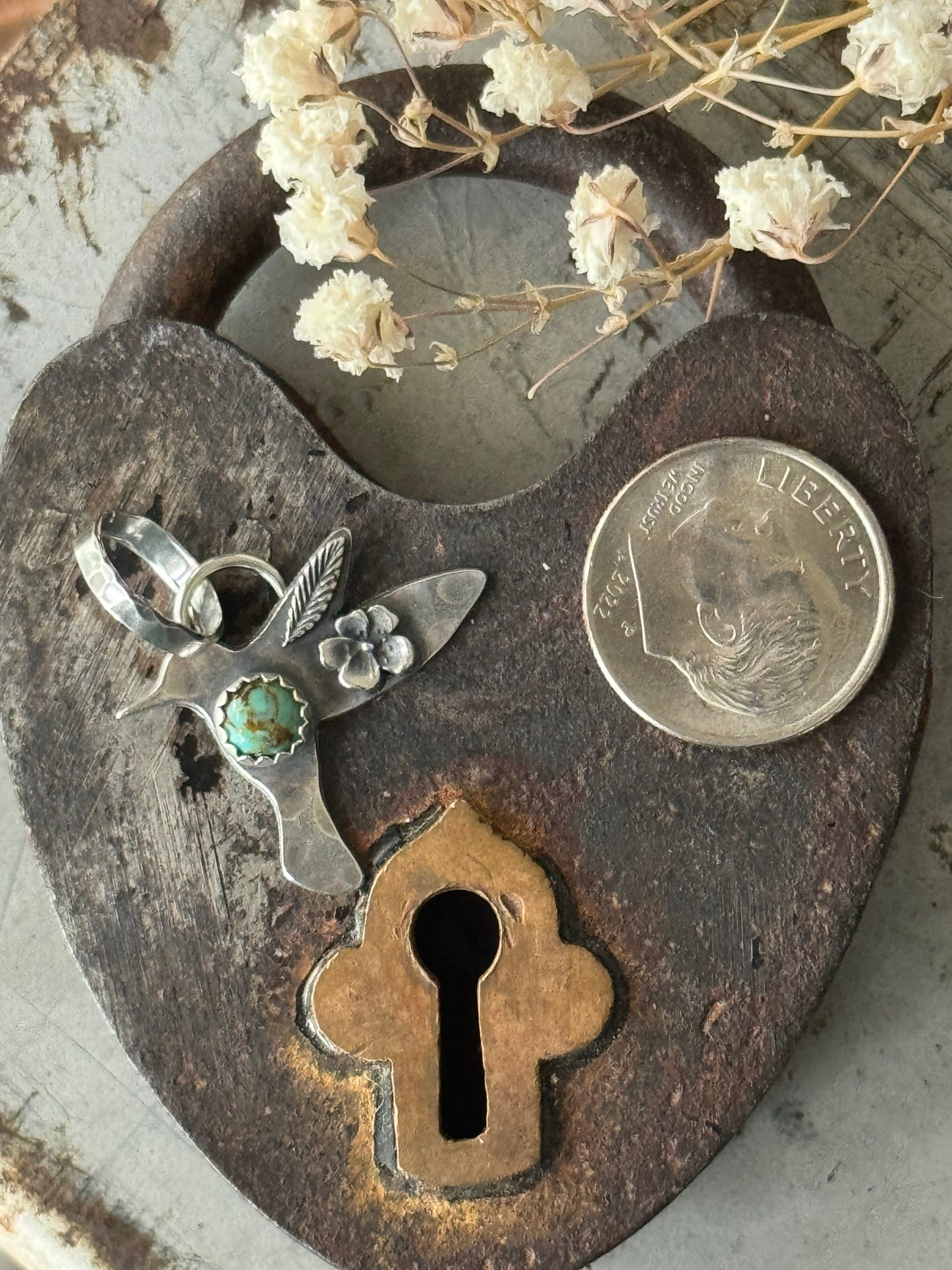 Kingman Turquoise sterling hummingbird pendant