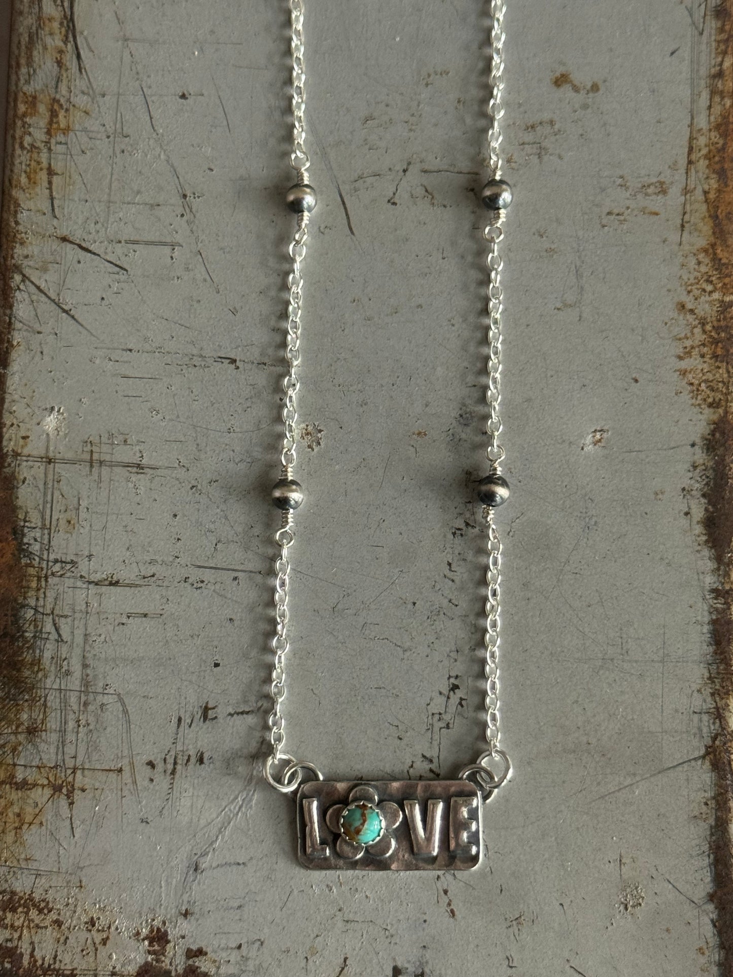 Kingman Turquoise sterling Love necklace