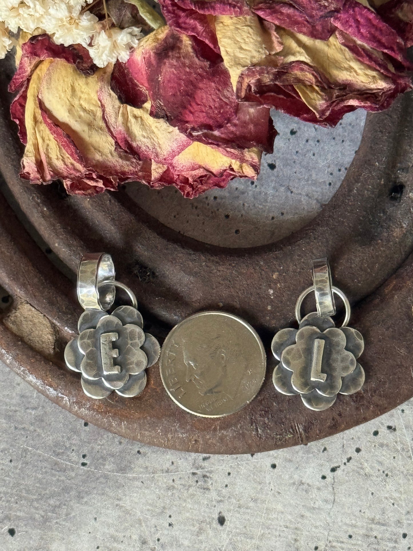 Initial +sterling floral pendant - Made To Order