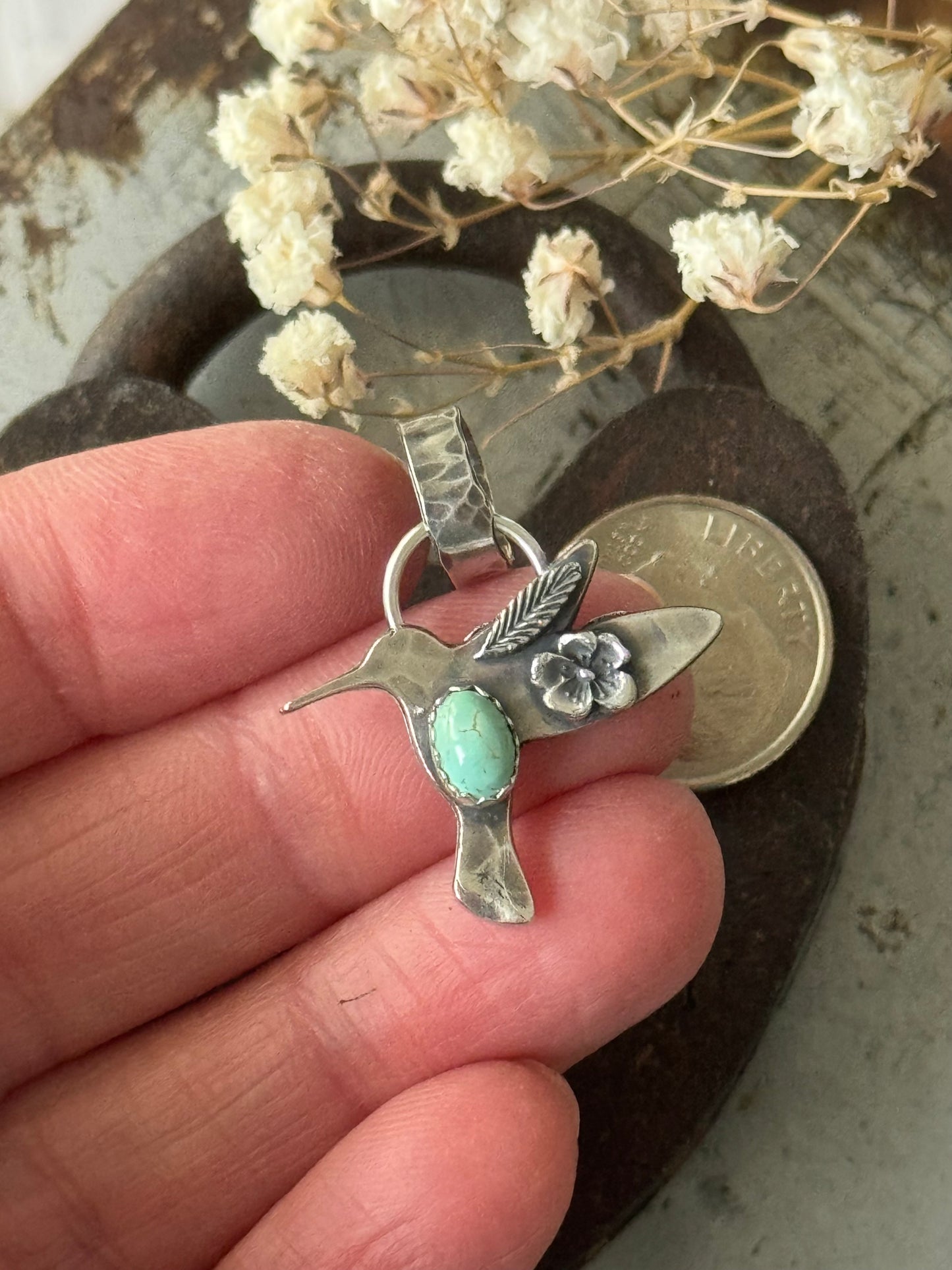 Aztec Turquoise sterling hummingbird pendant