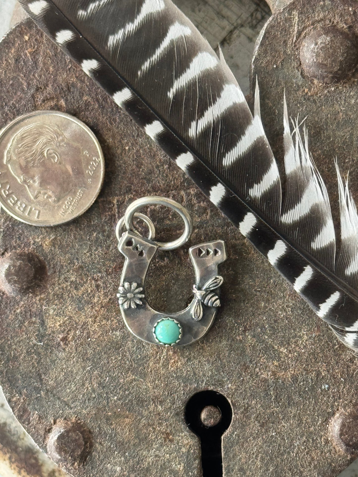 Horseshoe sterling pendant with Kingman Turquoise
