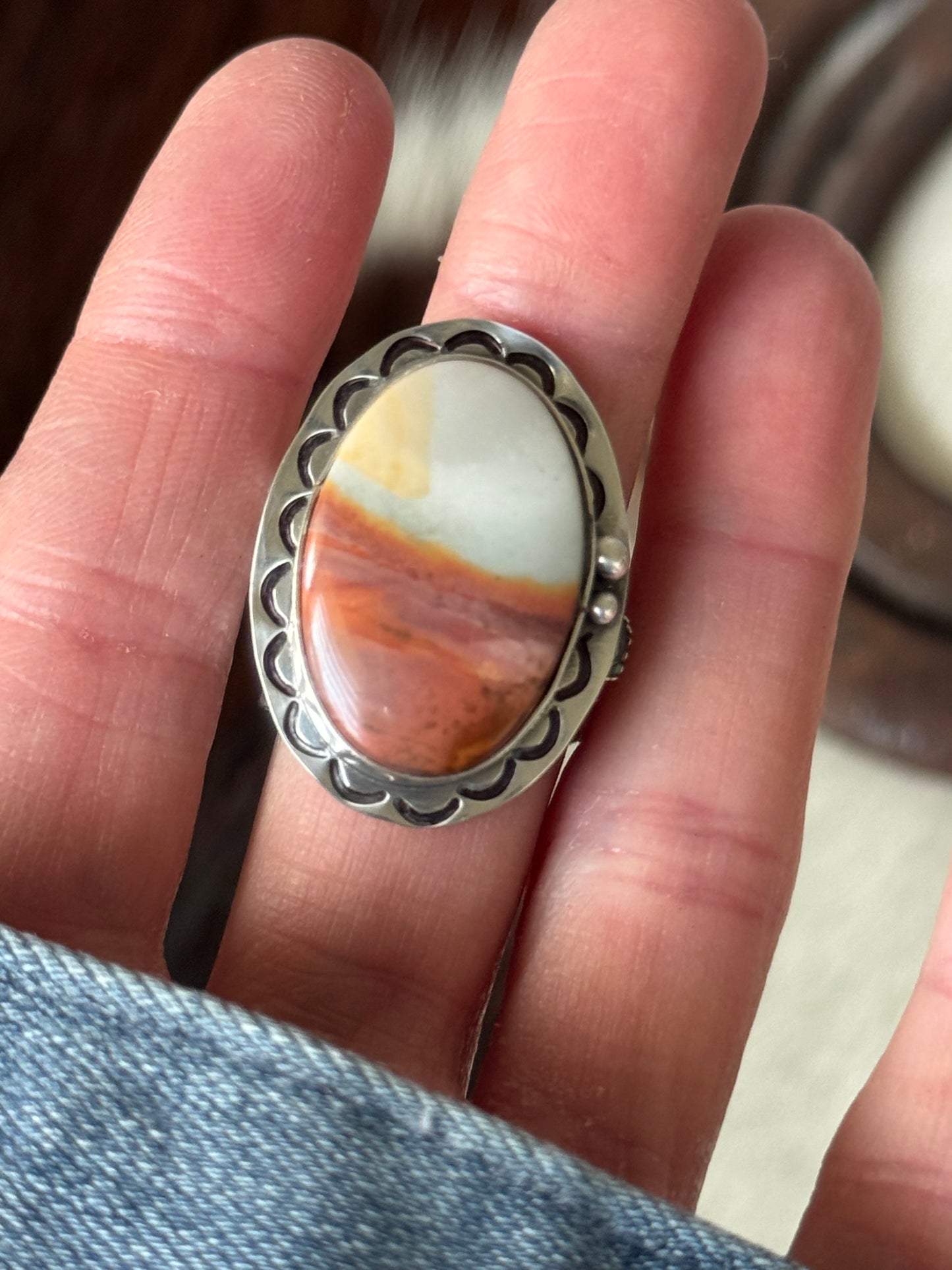 Polychrome Jasper Adjustable sterling mountain ring
