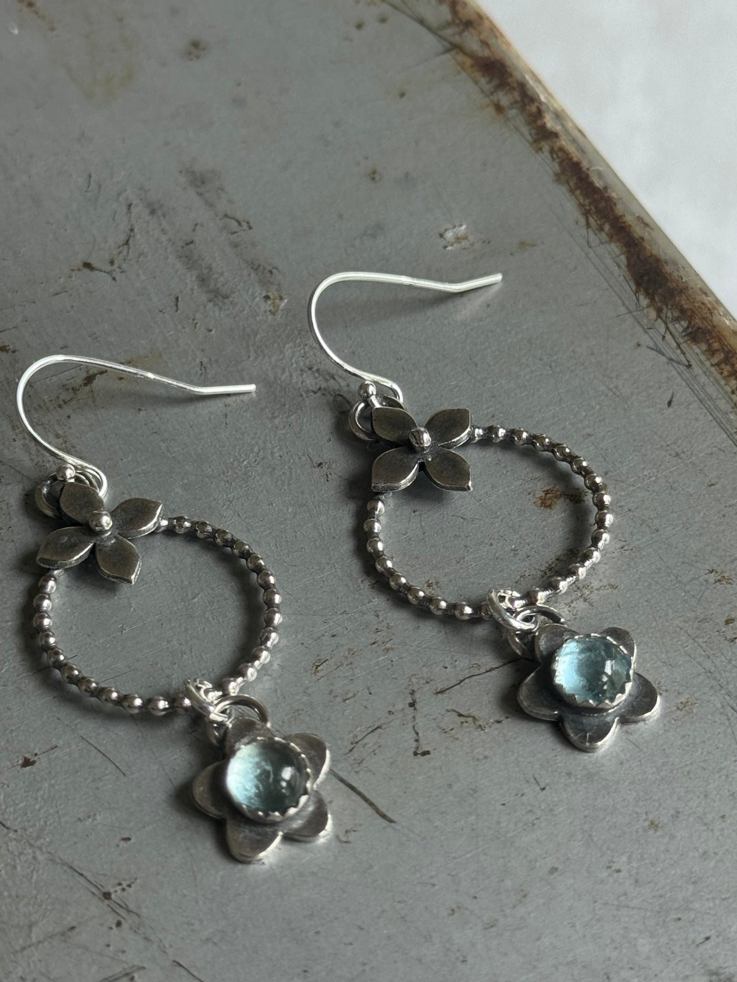 Aquamarine flower sterling earrings