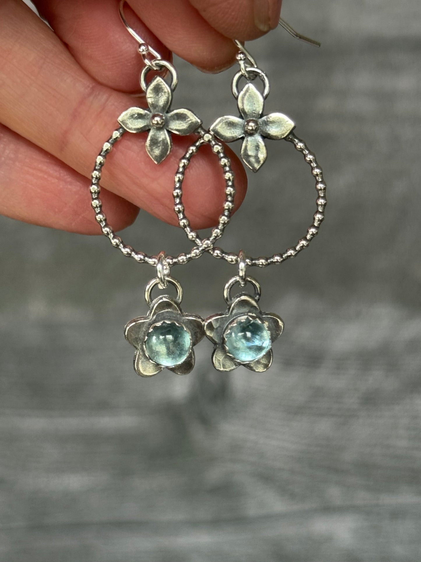Aquamarine flower sterling earrings