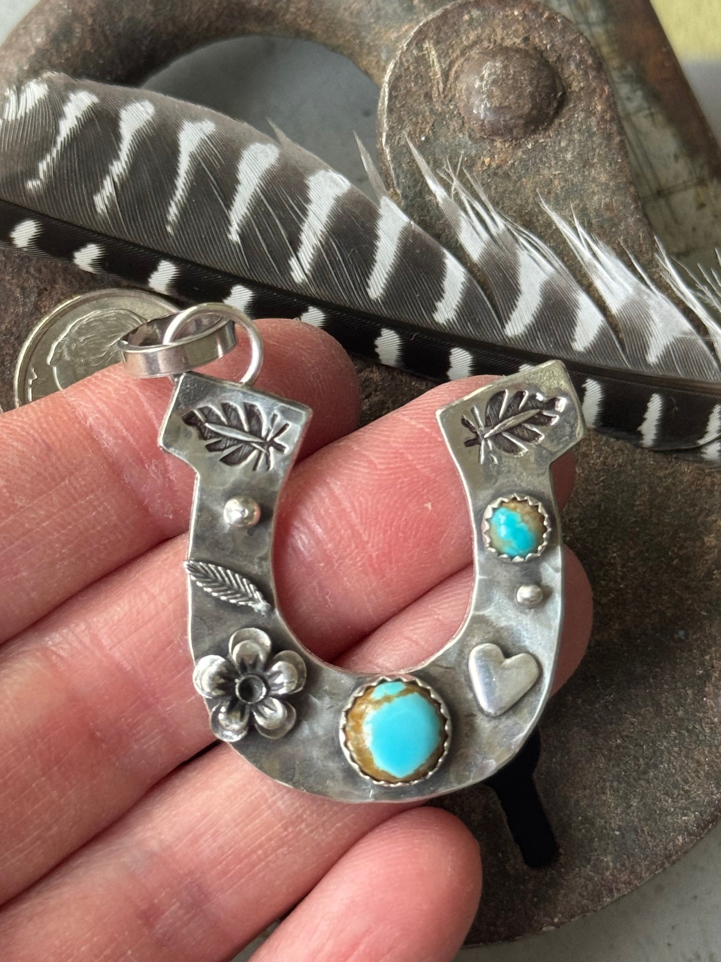 Number 8 and Kingman Turquoise Sterling Horseshoe pendant
