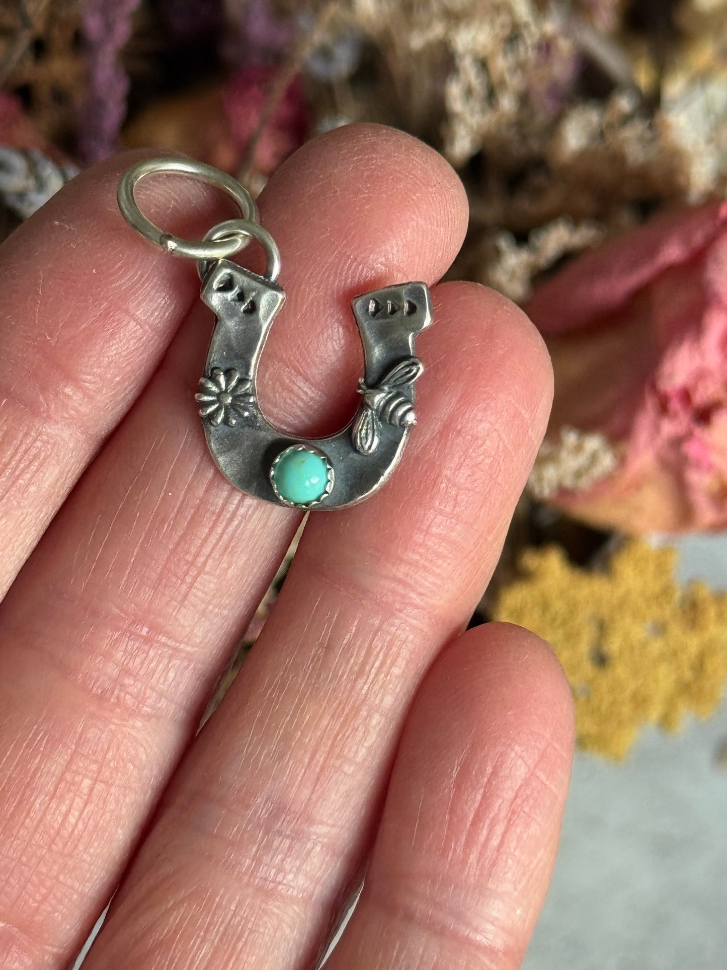Horseshoe sterling pendant with Kingman Turquoise