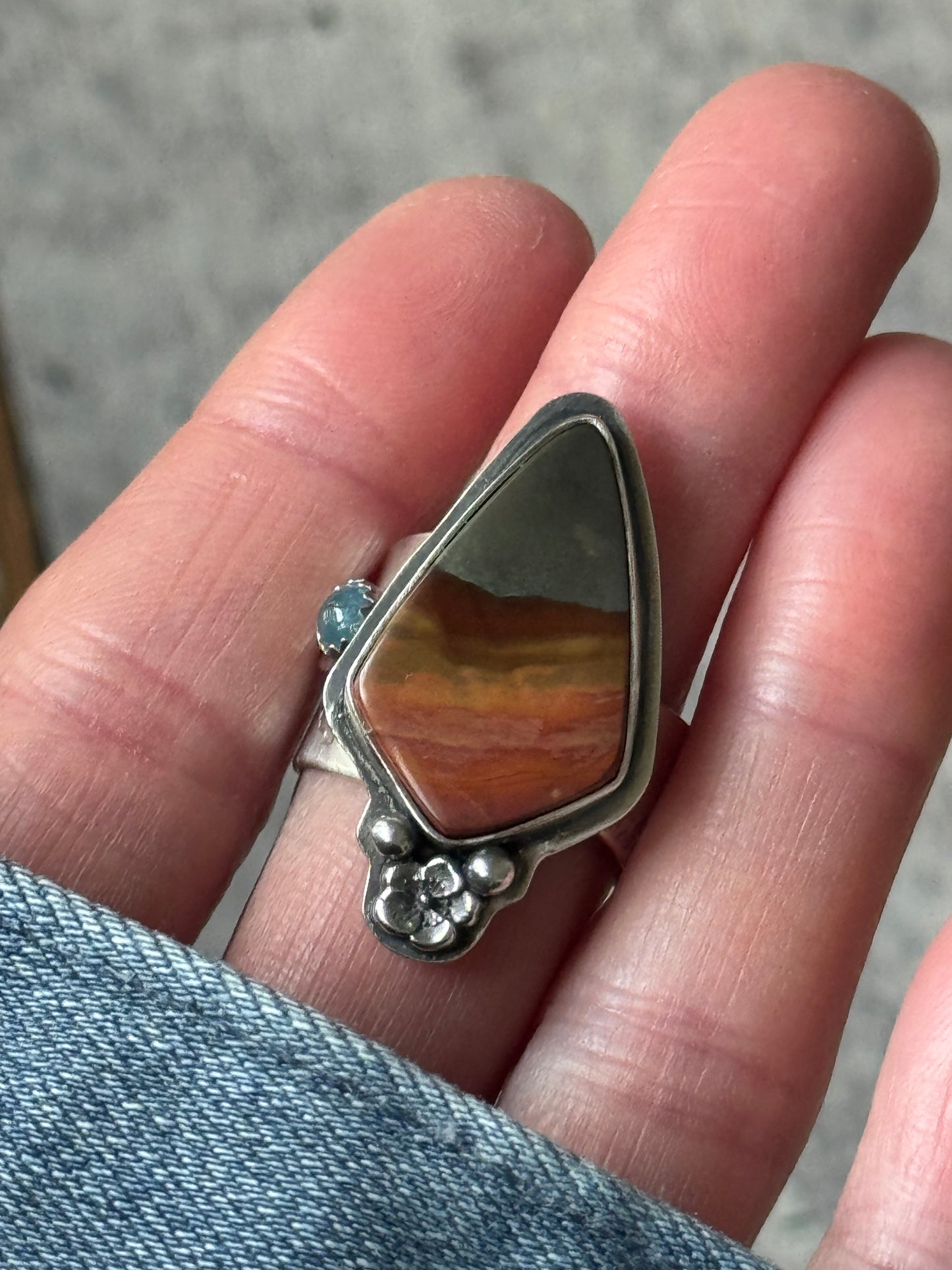 Polychrome Jasper Adjustable sterling mountain ring