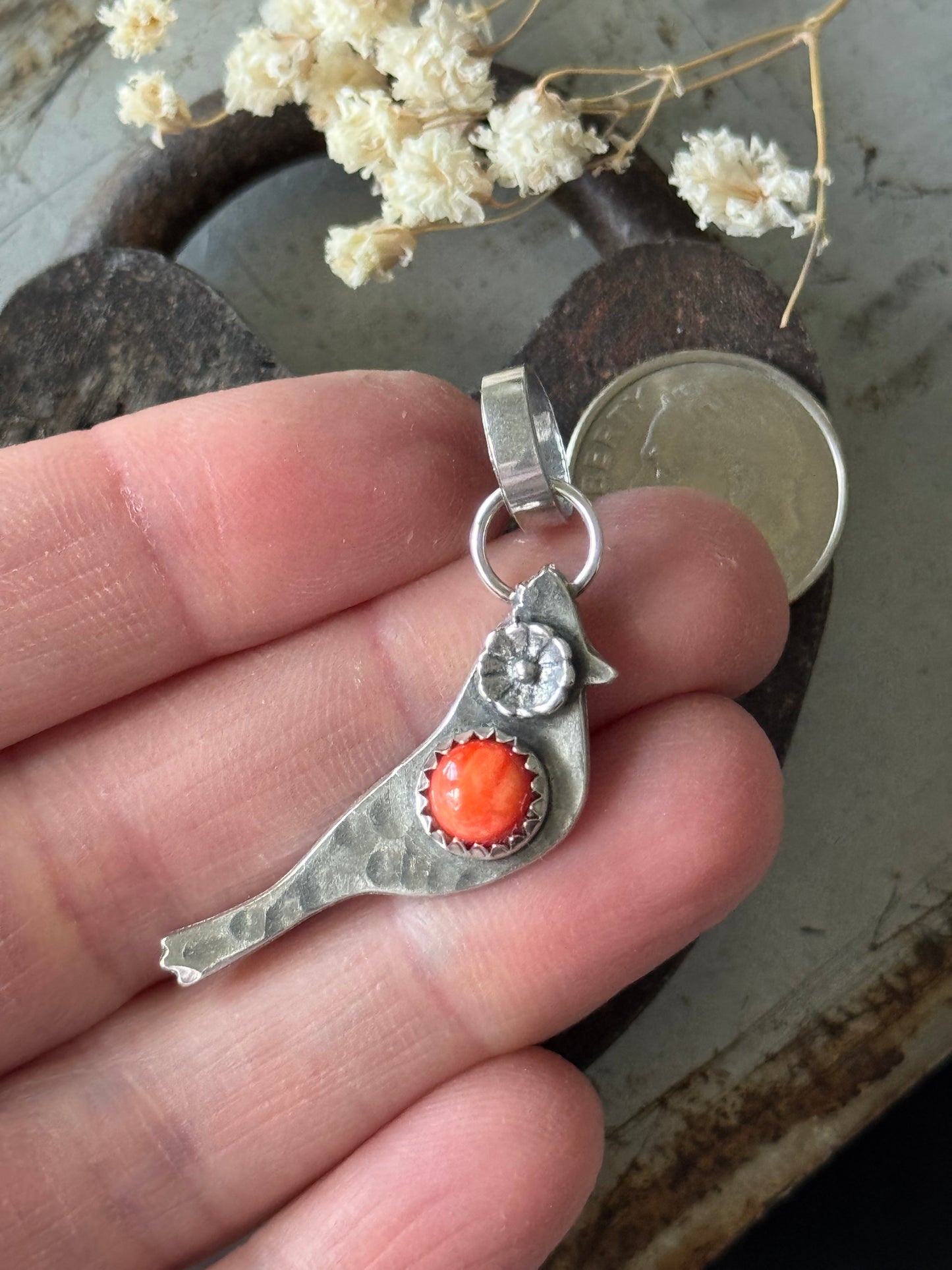 Cardinal sterling pendant with Red Spiny Oyster