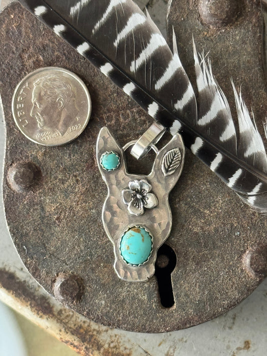 Donkey/burro sterling pendant with Kingman Turquoise