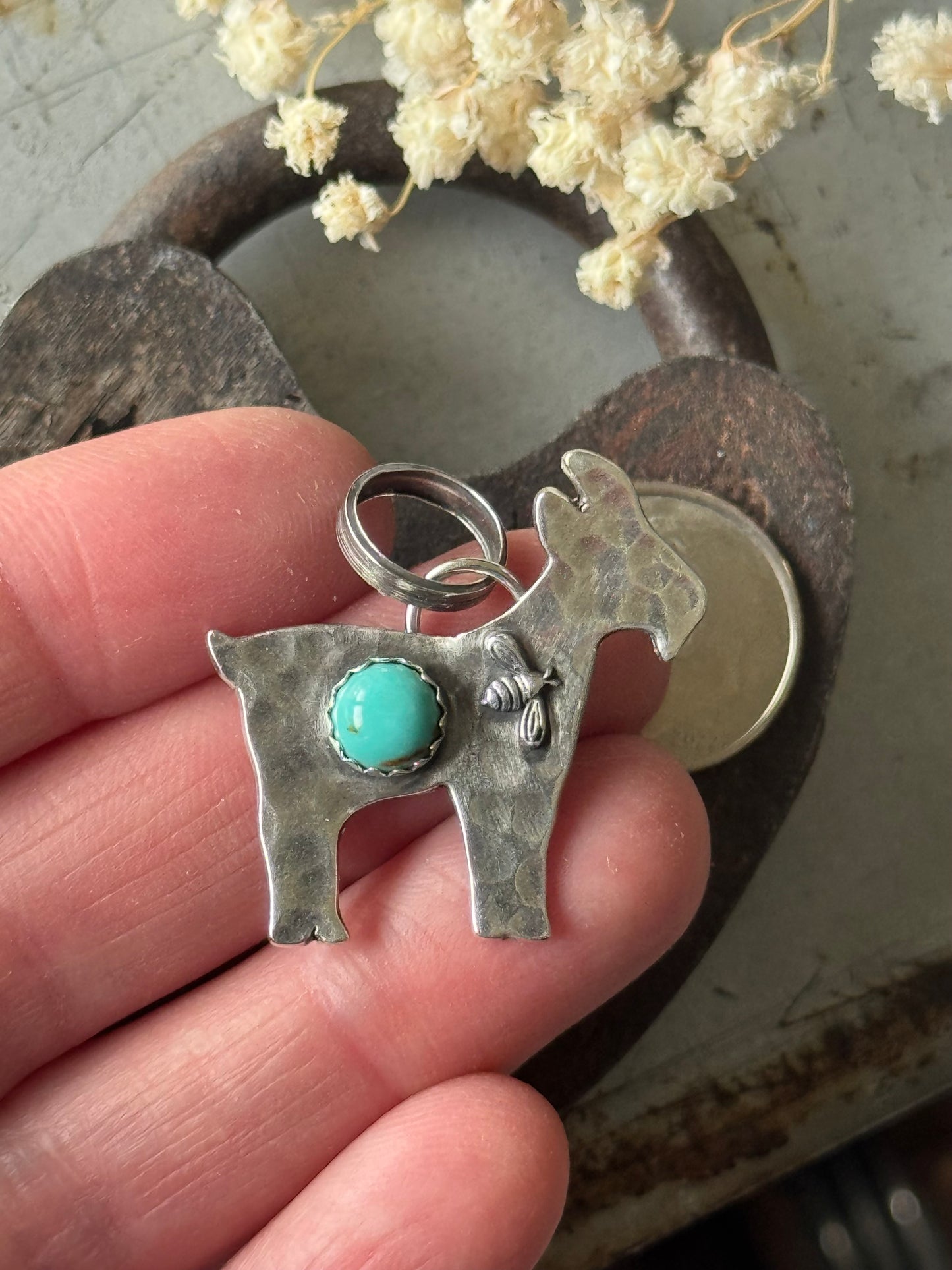 Goat Sterling pendant with Kingman Turquoise