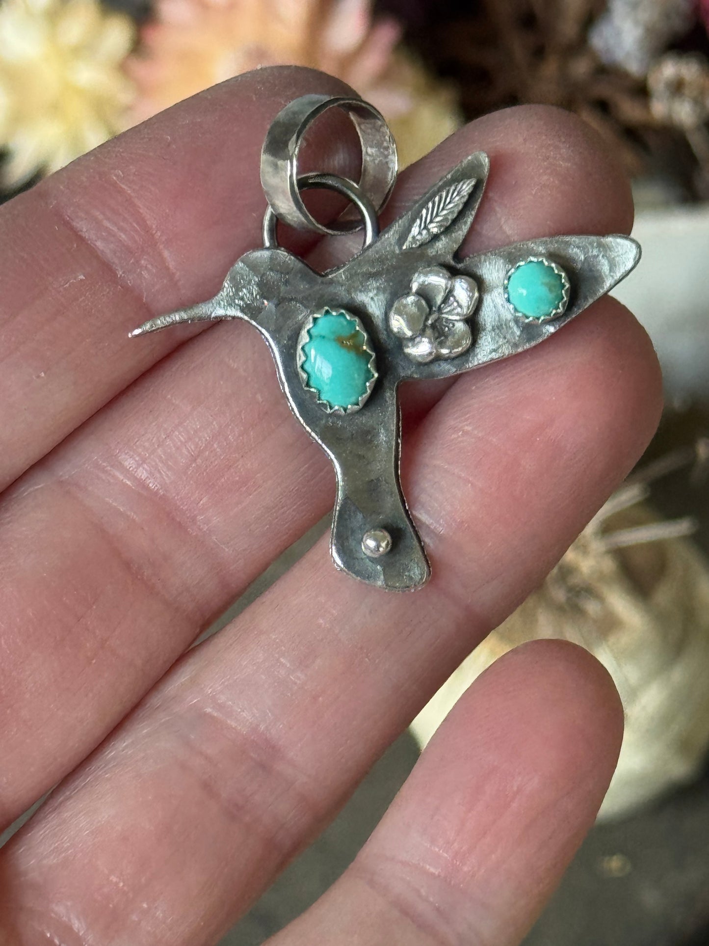 Lone MountainTurquoise sterling hummingbird pendant