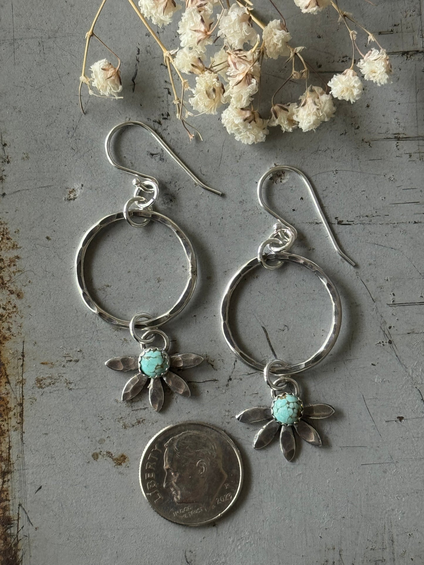 #8 Turquoise flower hoop earrings