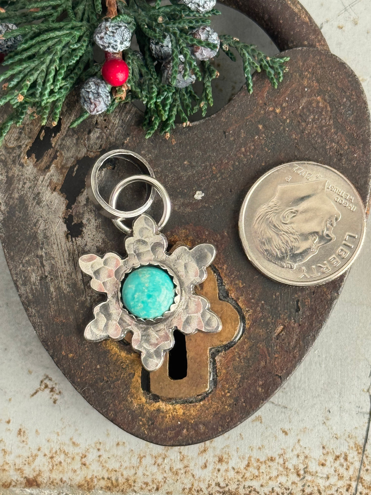 Lone Mountain Turquoise sterling snowflake pendant