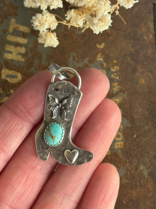 Cowgirl Boot sterling pendant with Kingman Turquoise