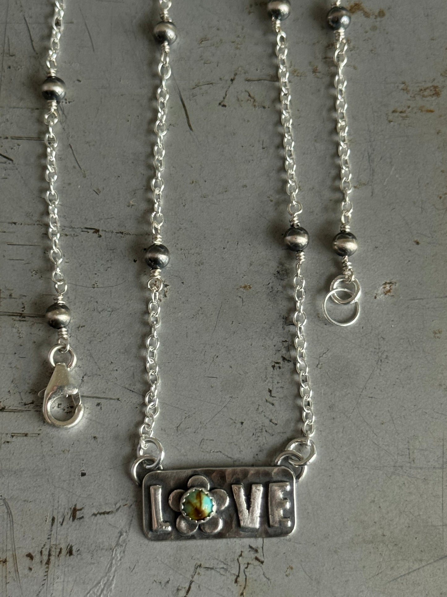 Kingman Turquoise sterling Love necklace