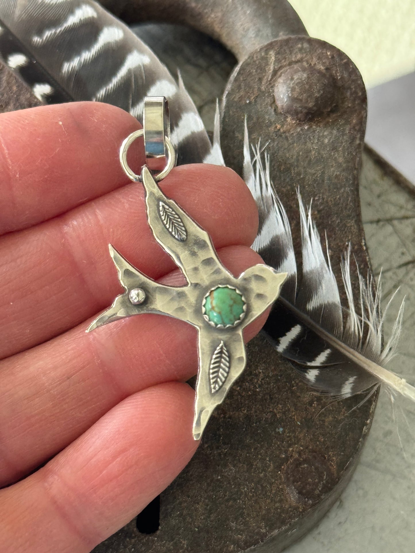 Bird Sterling pendant with Kingman Turquoise