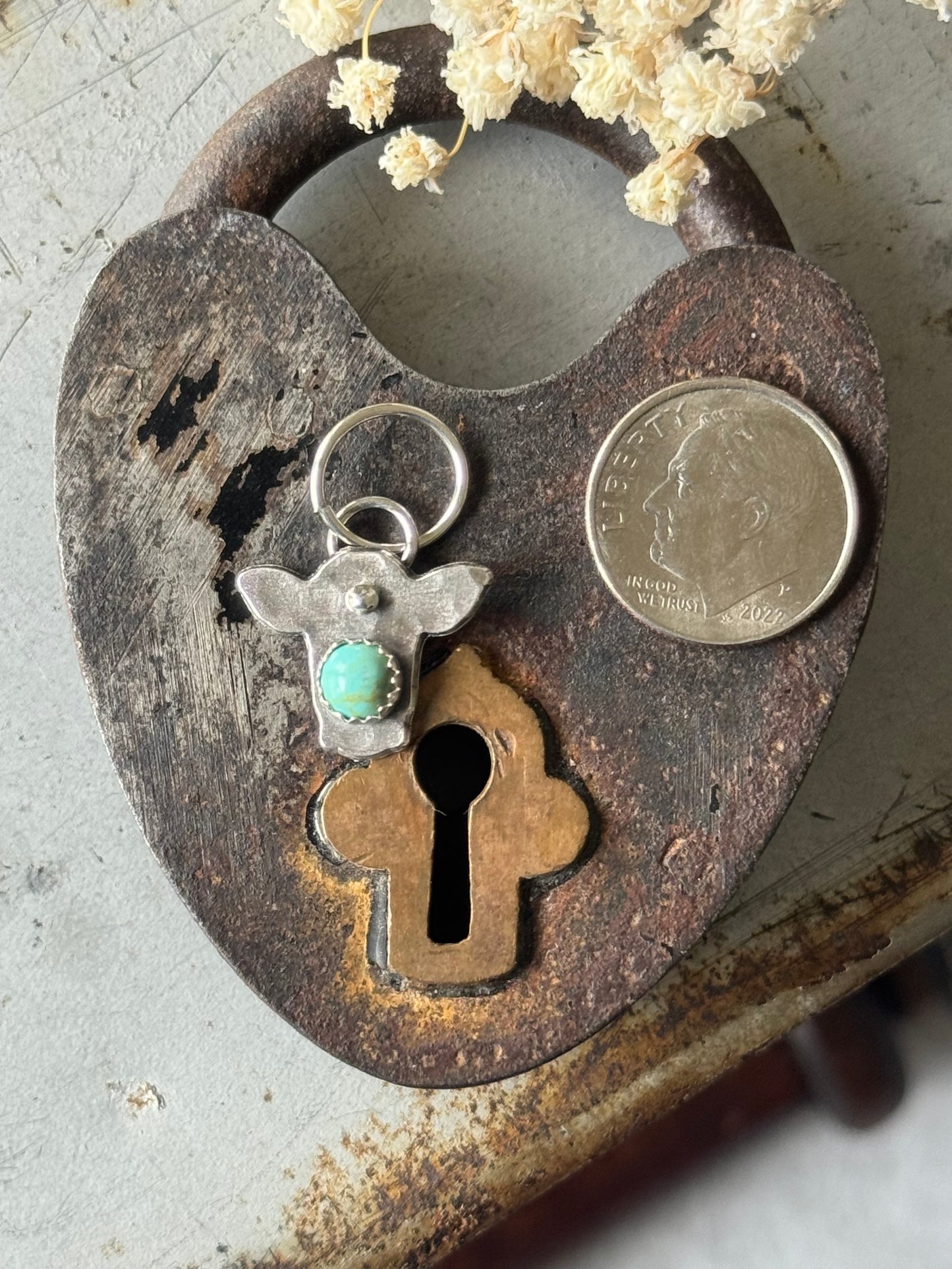 Sterling cow charm with Kingman Turquoise