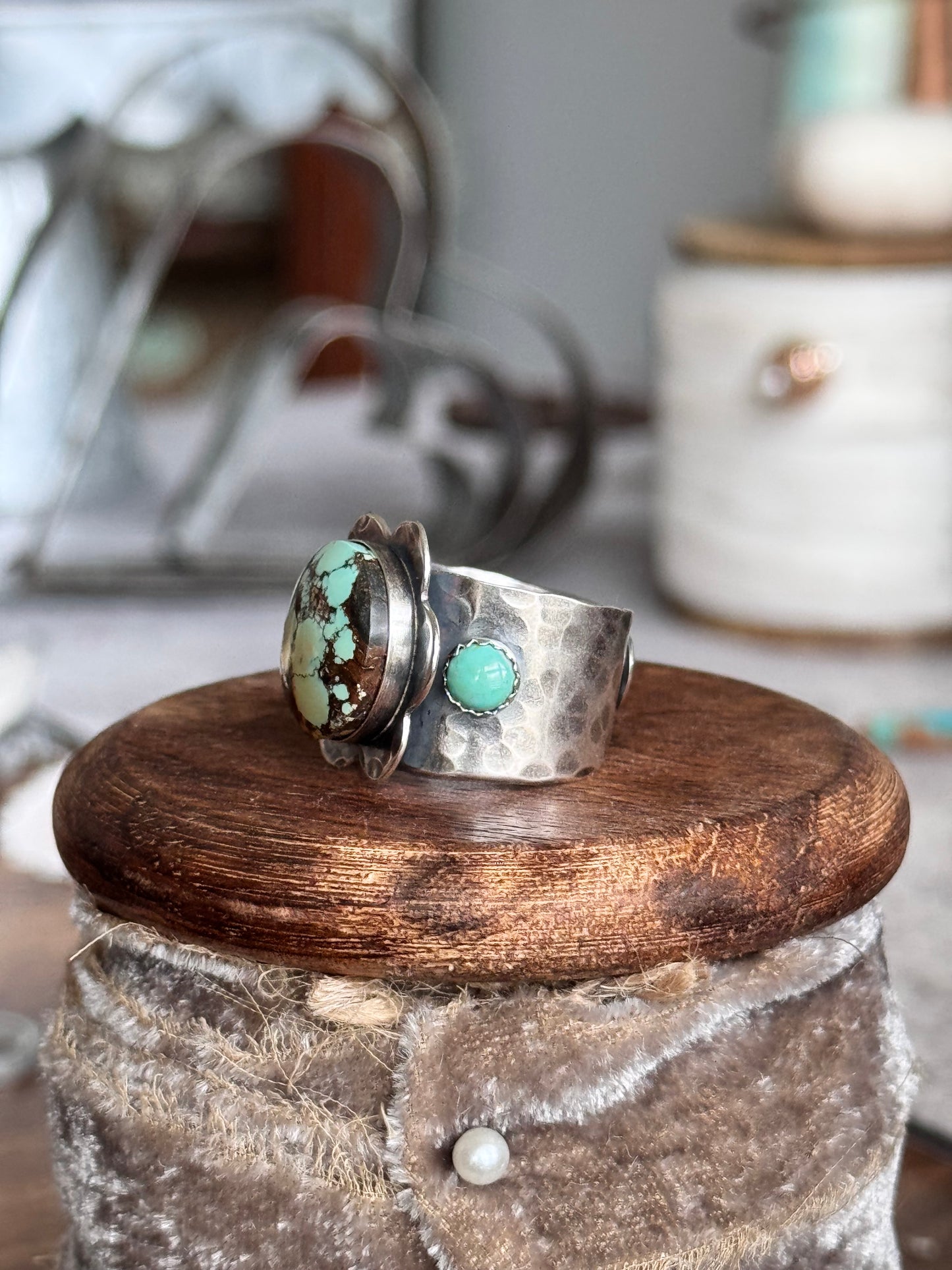 Turquoise Mountain Sterling adjustable bloom flower ring