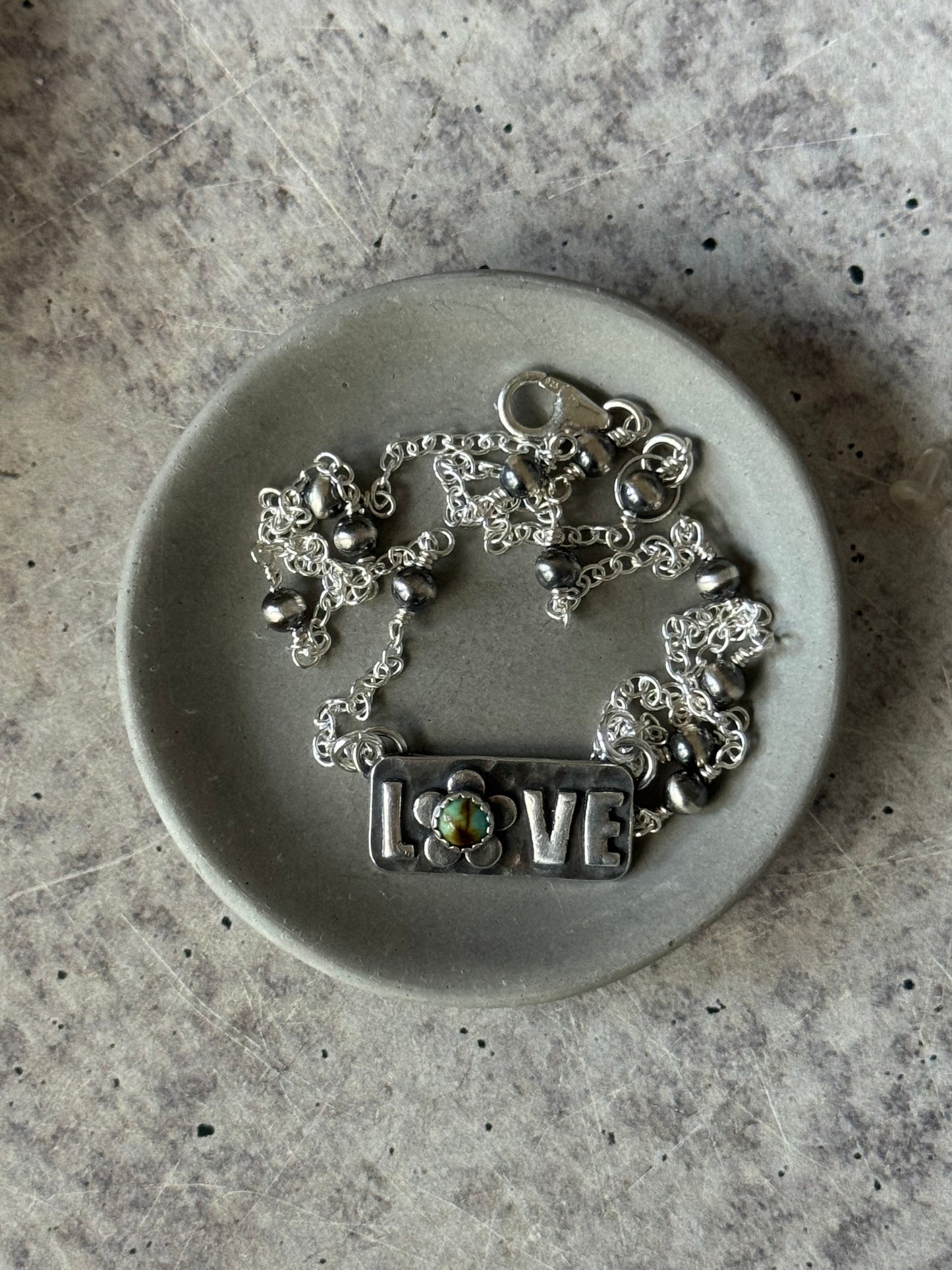 Kingman Turquoise sterling Love necklace