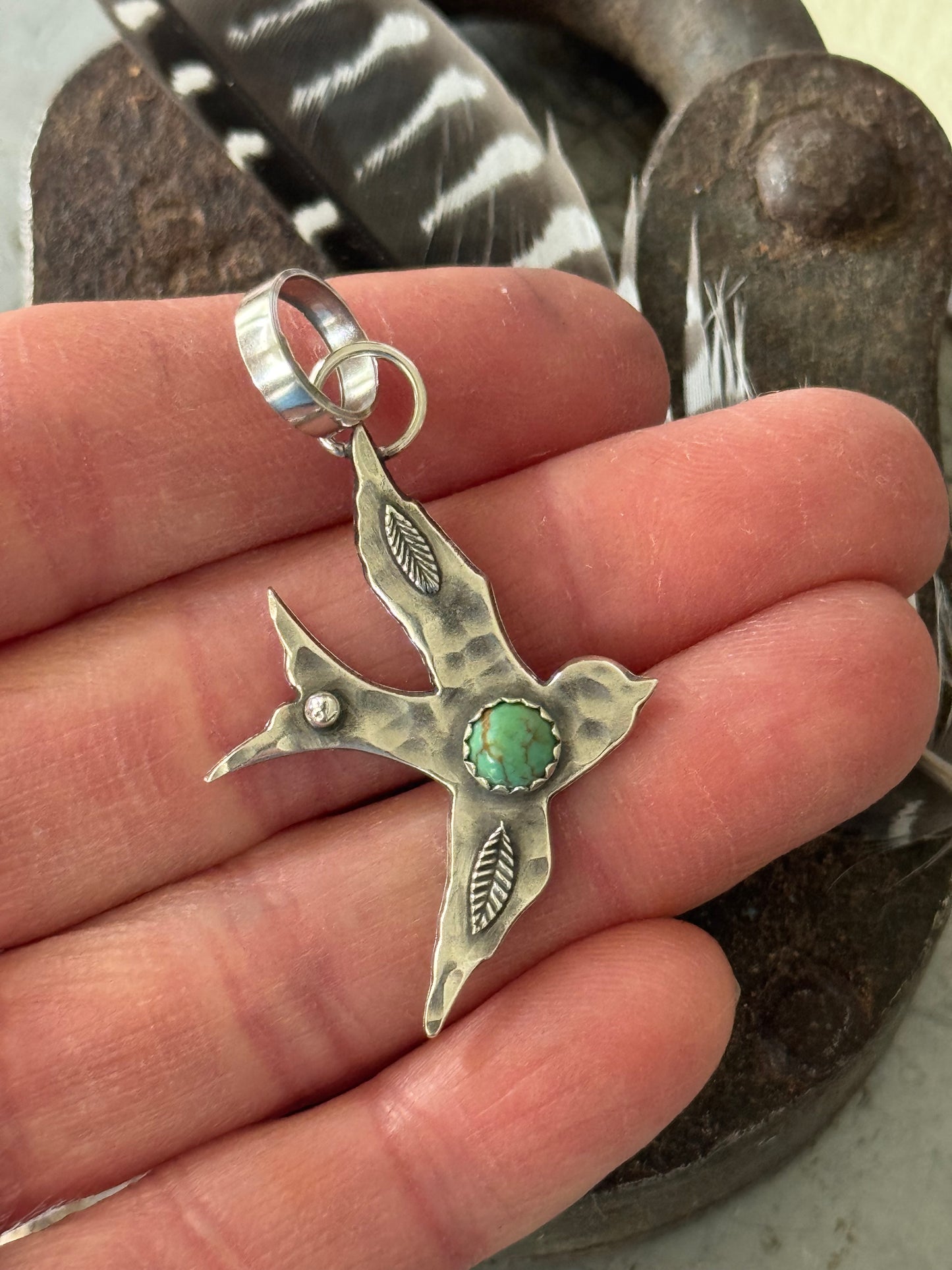 Bird Sterling pendant with Kingman Turquoise