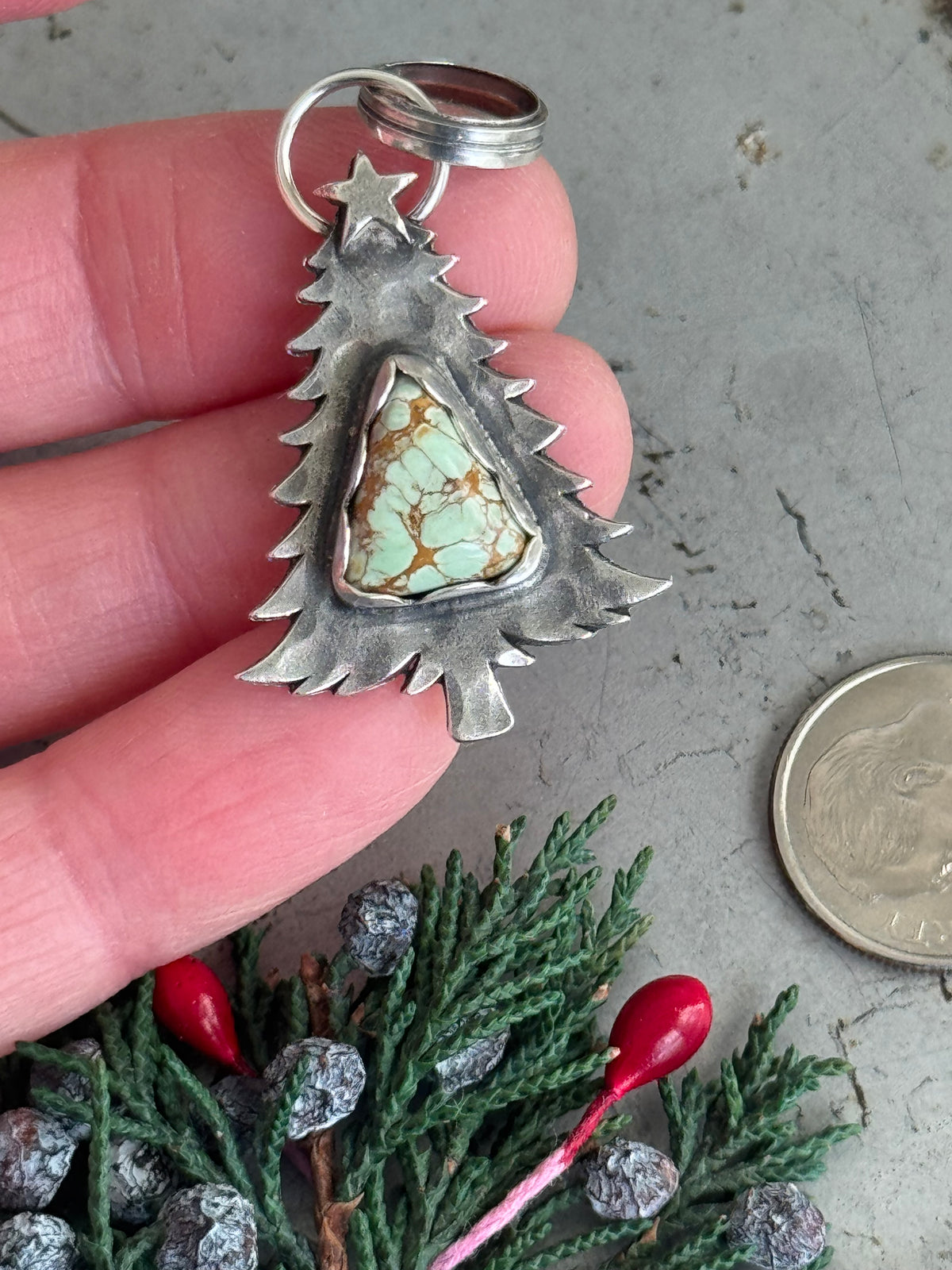 Small Christmas tree sterling pendant with Australian Variscite