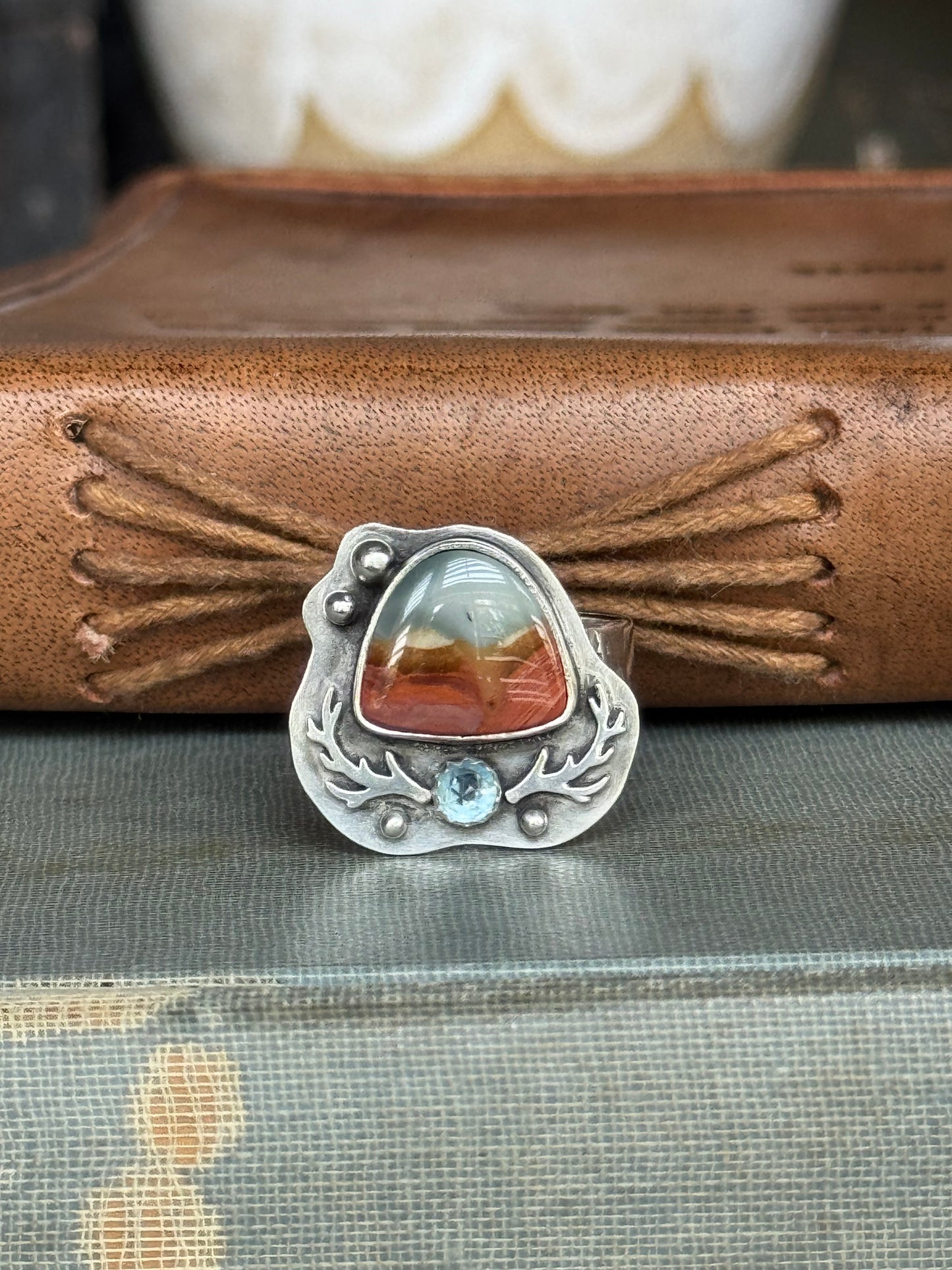 Polychrome Jasper Adjustable sterling mountain ring