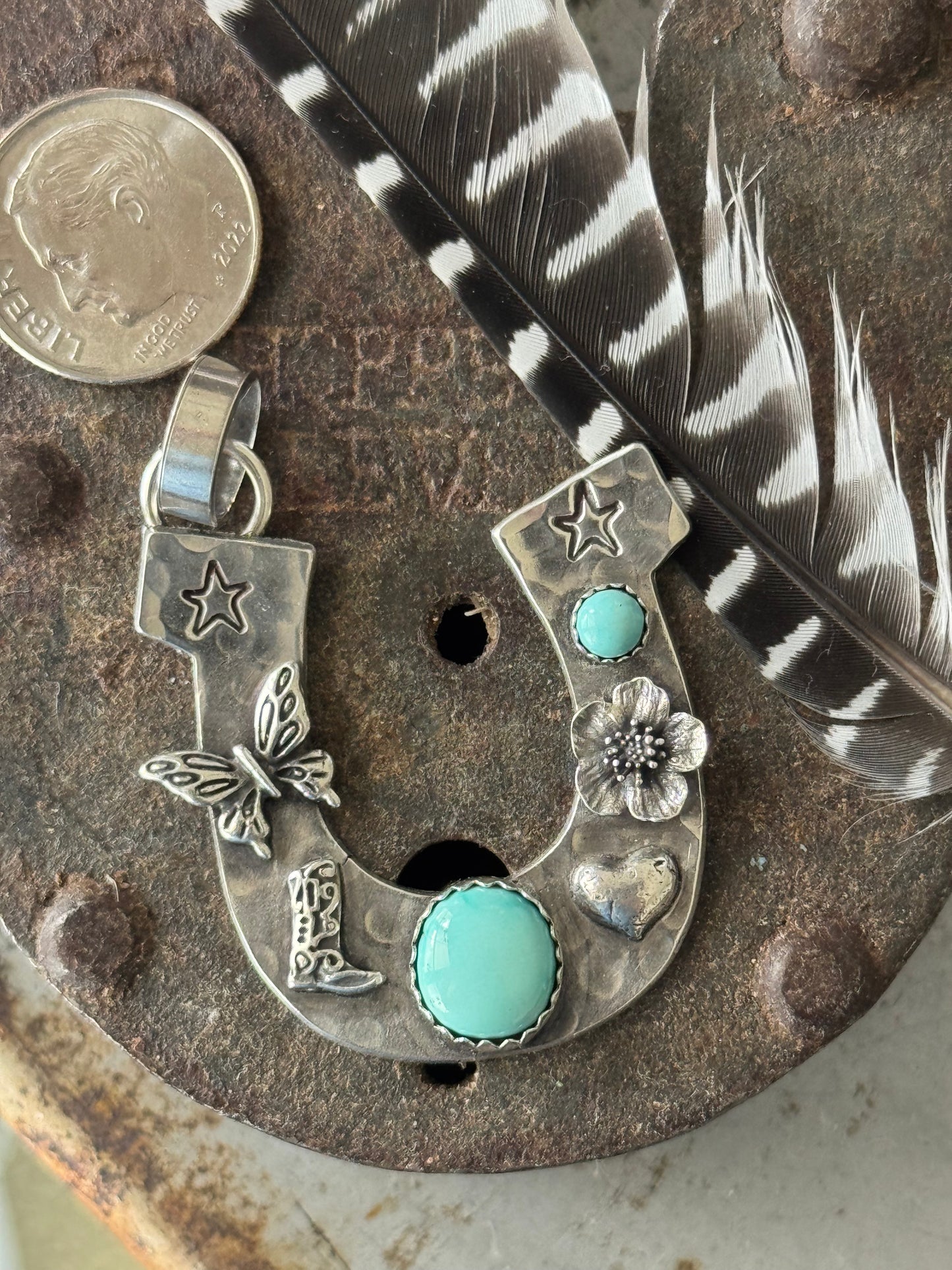 Horseshoe sterling pendant with Lone Mountain Turquoise