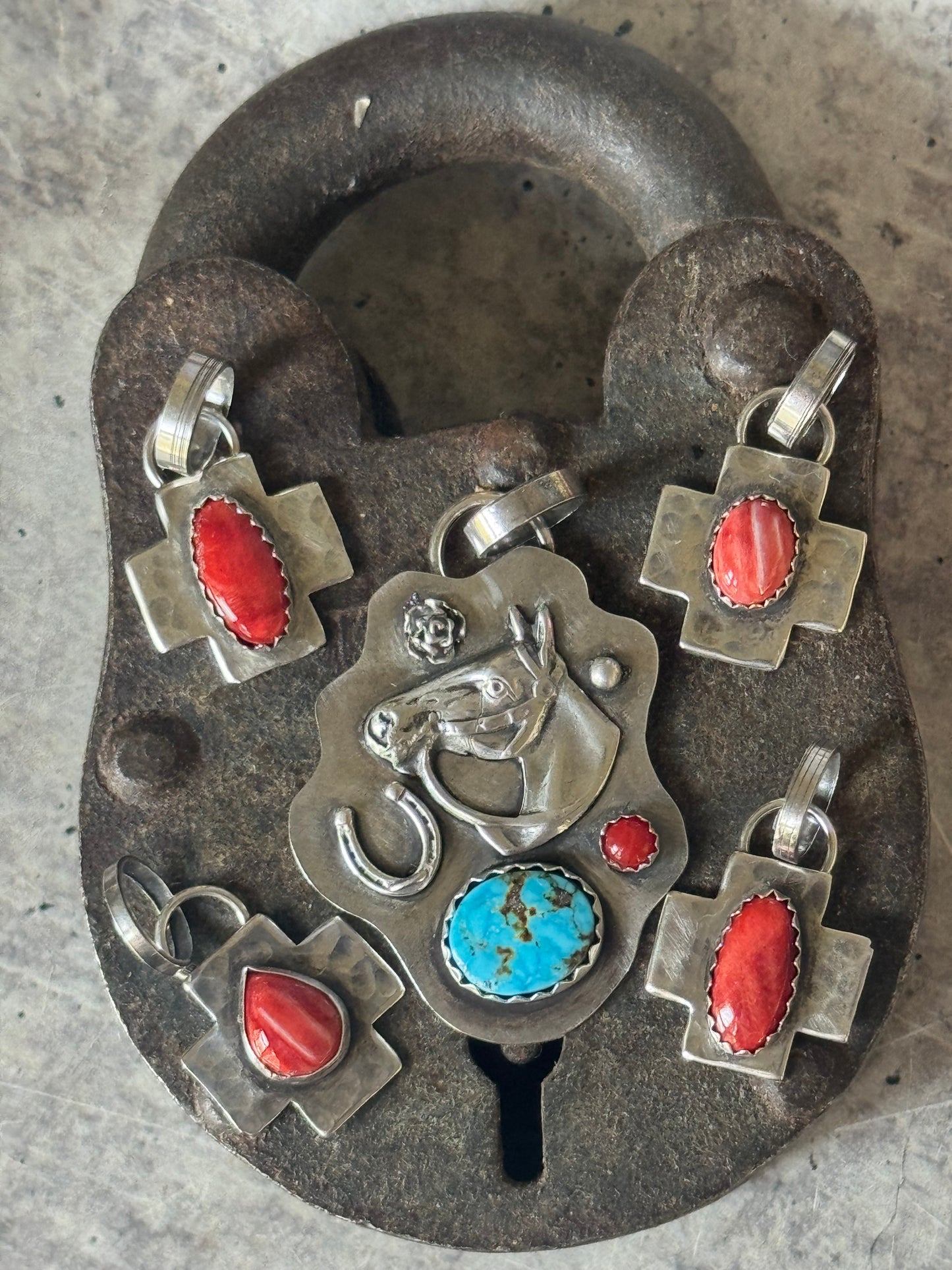 Red Spiny Oyster sterling cross pendant