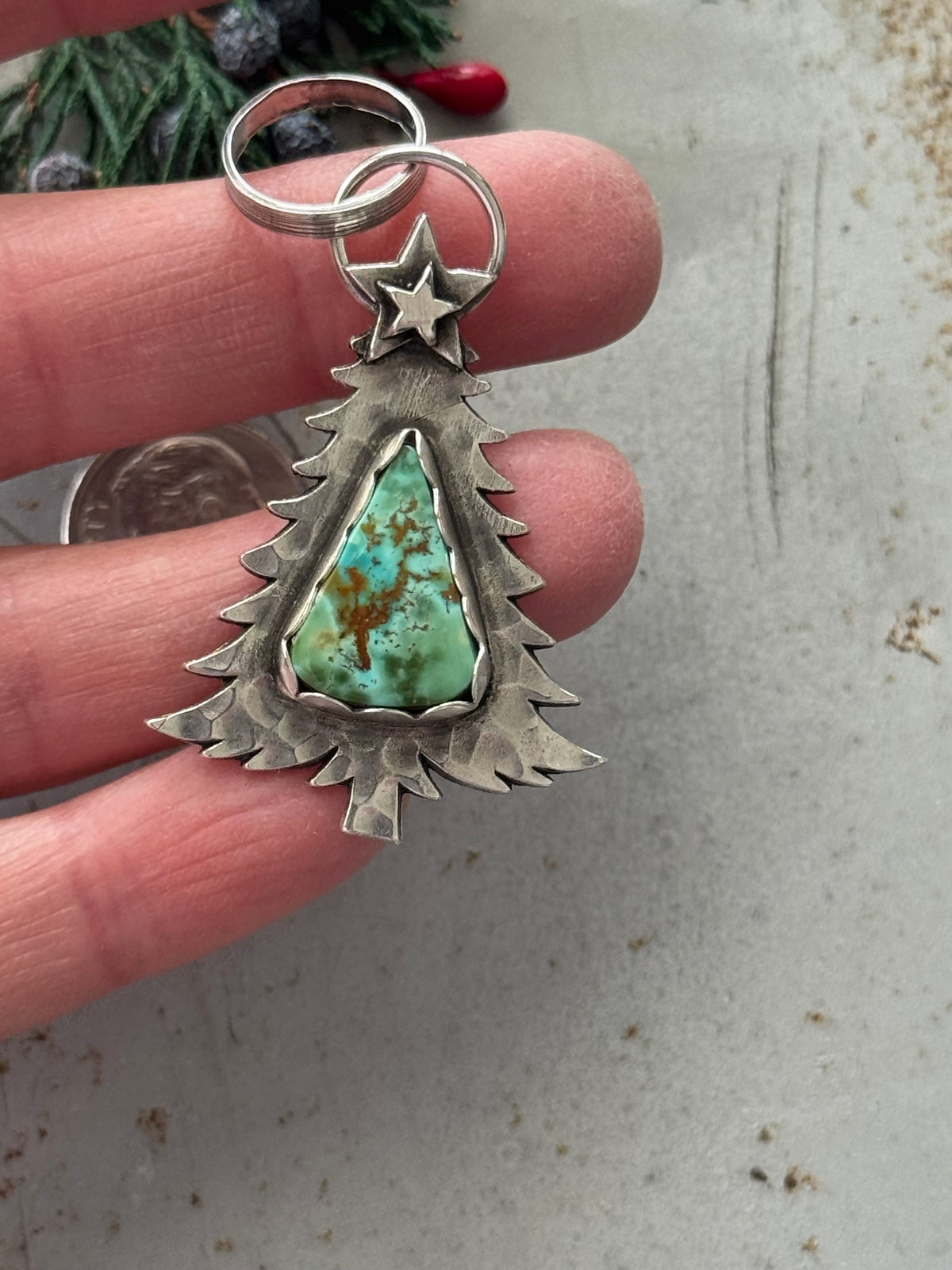 Christmas tree sterling pendant with Royston Turquoise