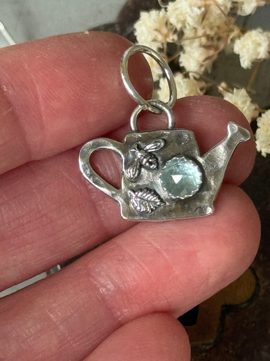 Aquamarine Sterling watering can charm