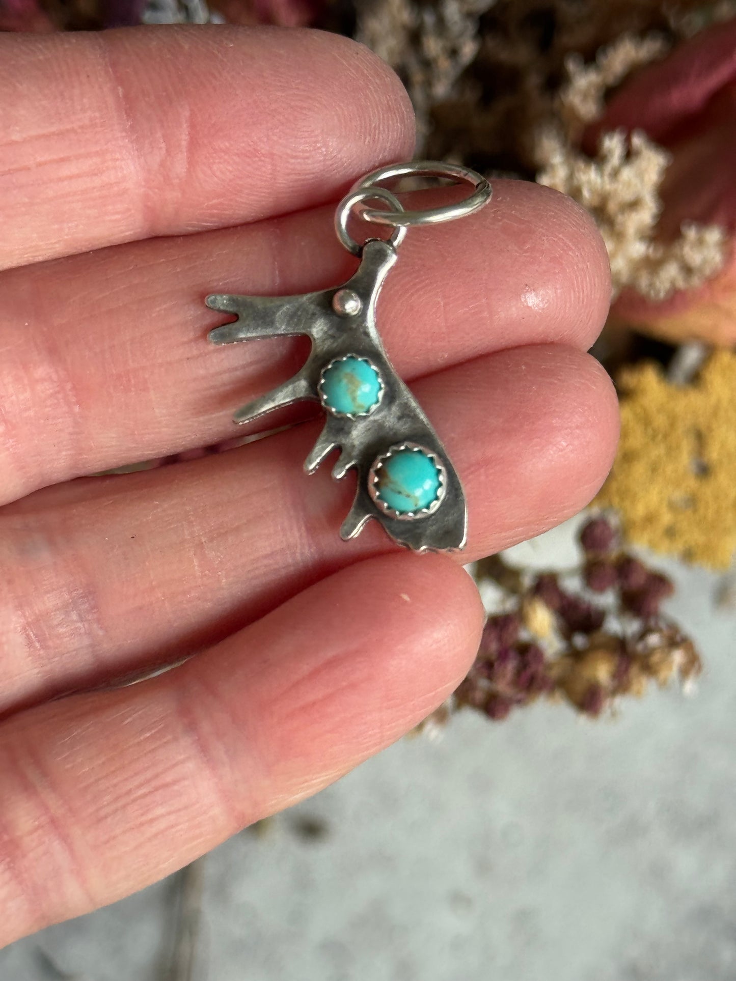 Kingman Turquoise sterling moose antler pendant