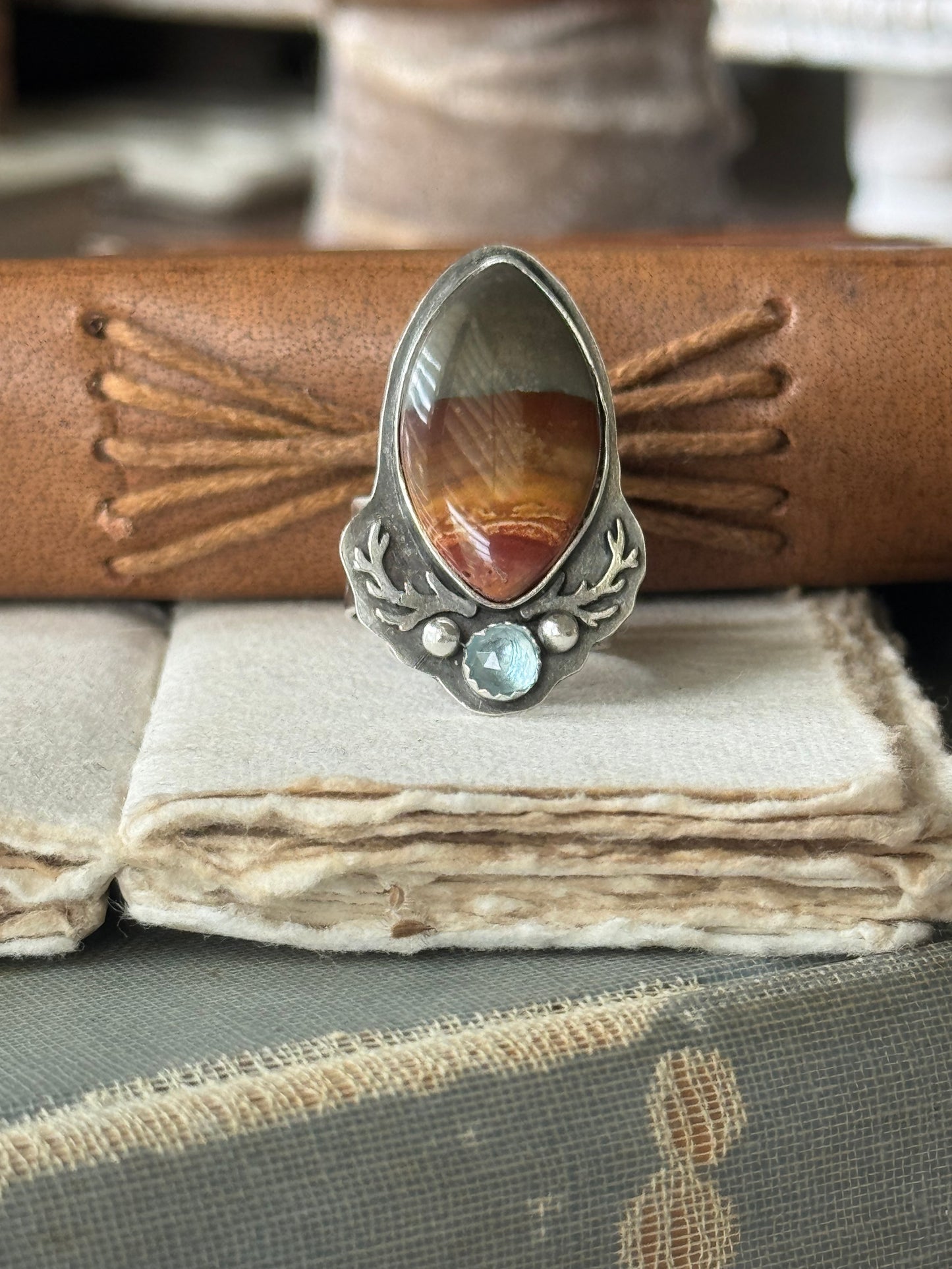Polychrome Jasper Adjustable sterling mountain ring