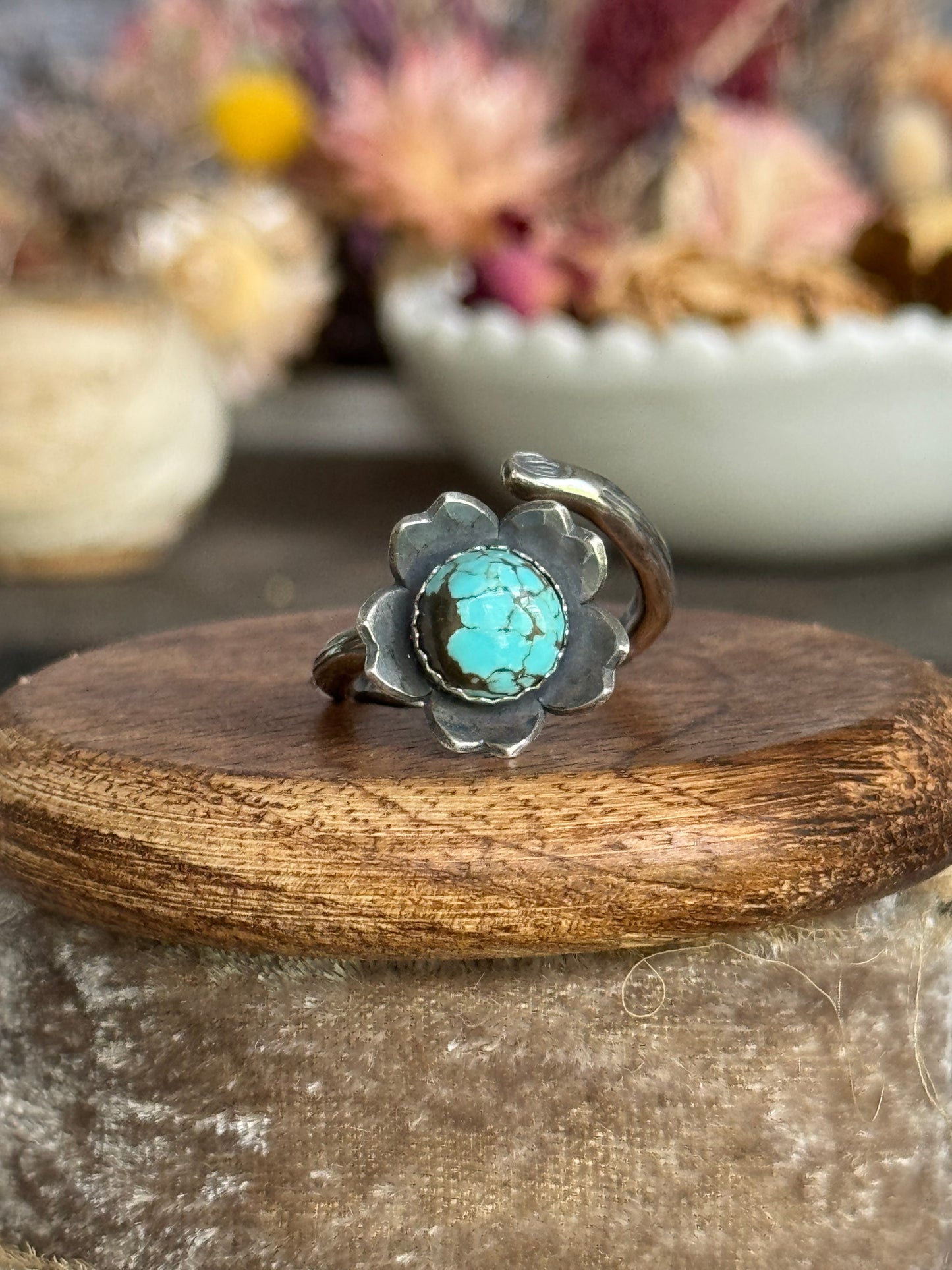 Twig wrap around sterling ring with #8 Turquoise