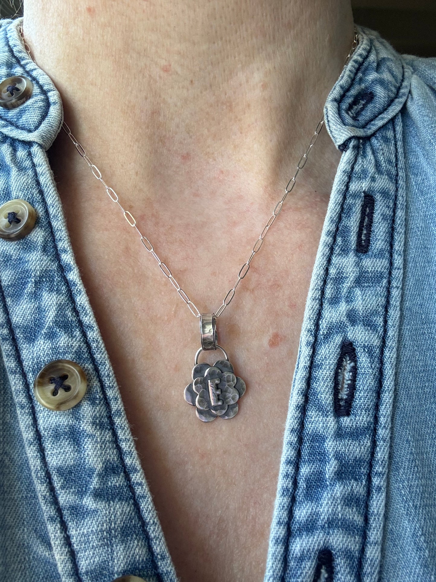 Initial +sterling floral pendant - Made To Order