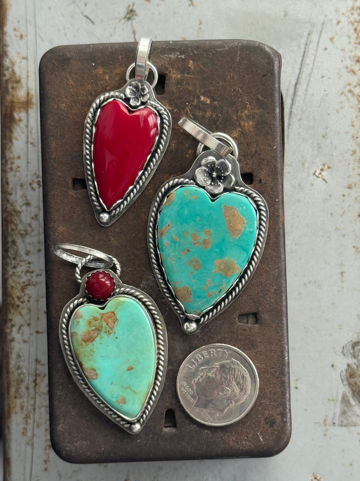 Kingman Turquoise sterling heart pendant only