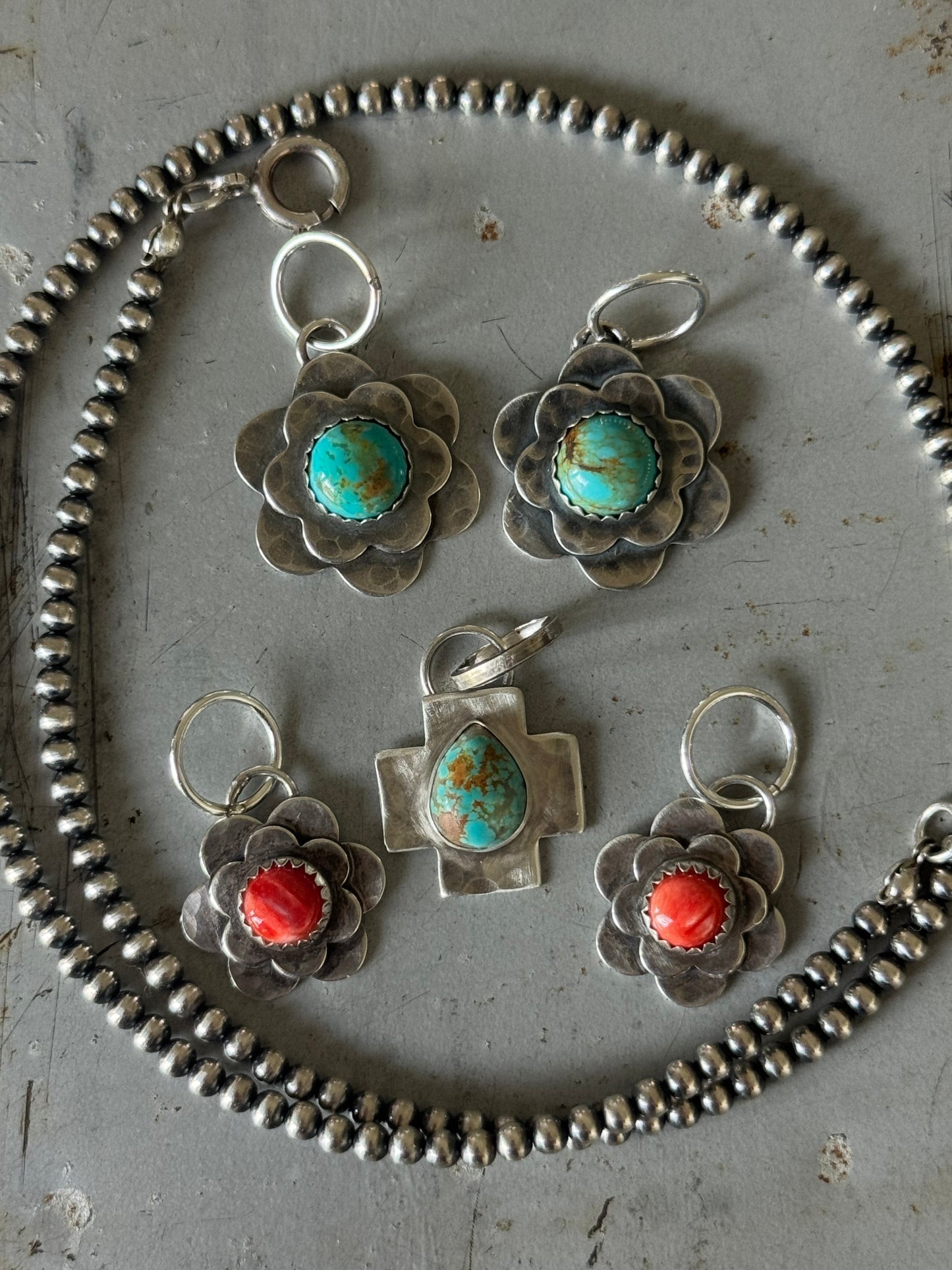 Double Flower pendant with Red Spiny Oyster