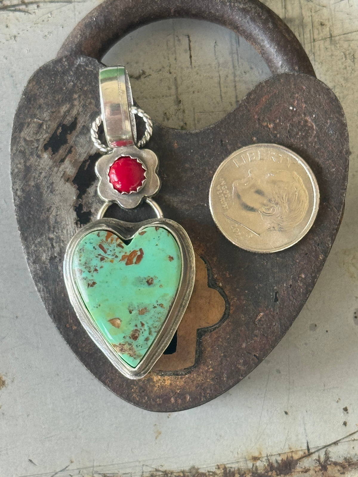 Kingman Turquoise sterling heart pendant