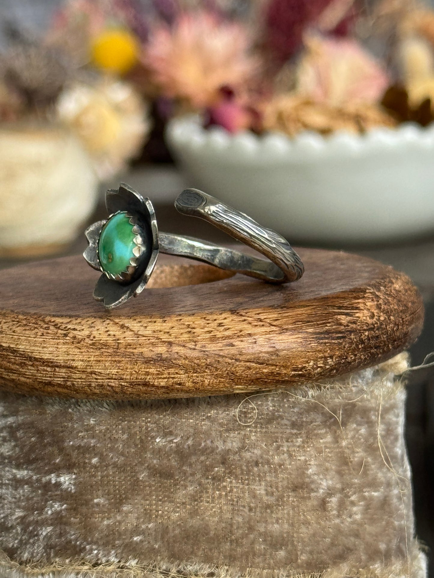 Twig wrap around sterling ring with Sonoran Gold Turquoise