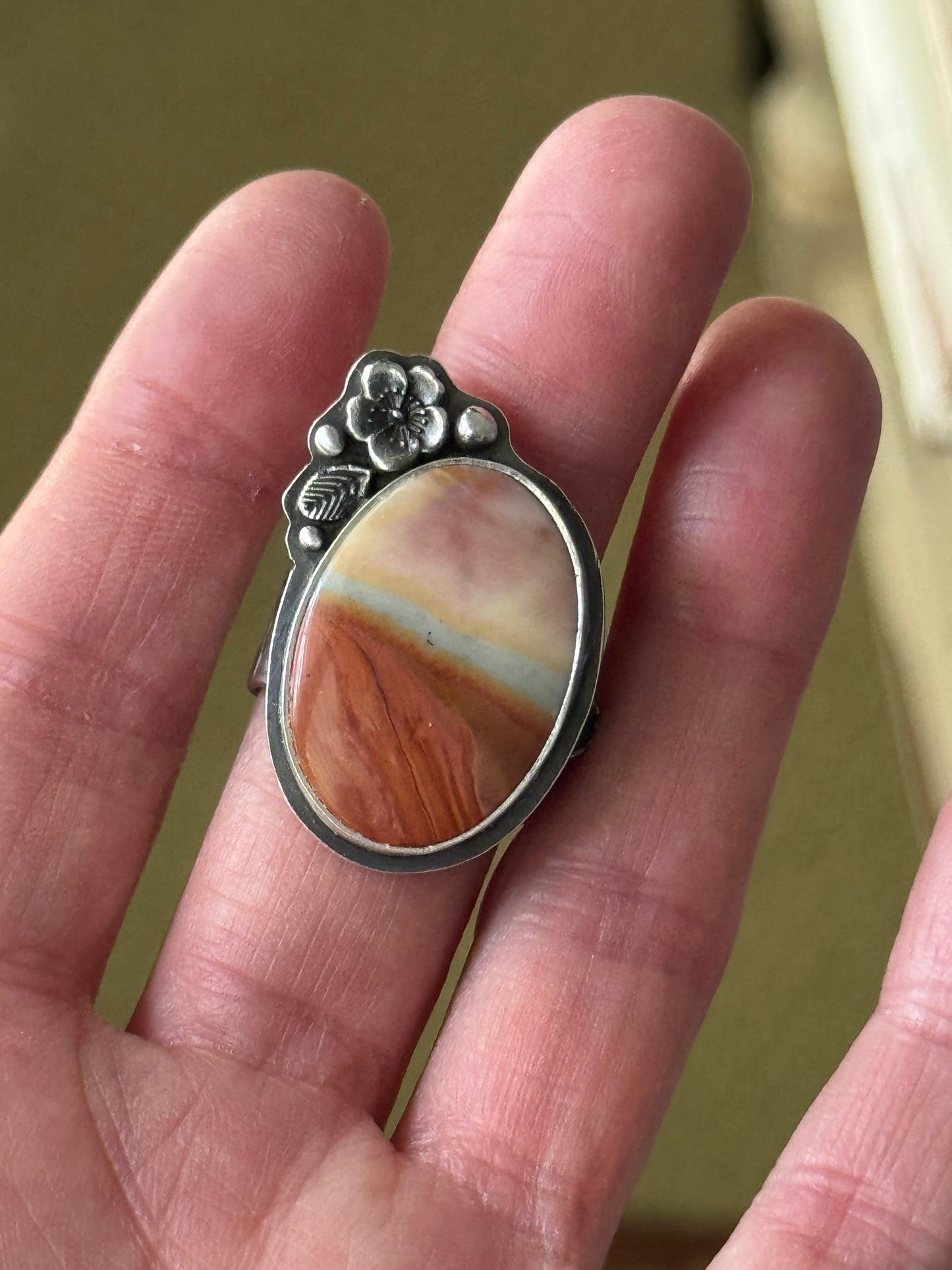 Polychrome Jasper Adjustable sterling mountain ring