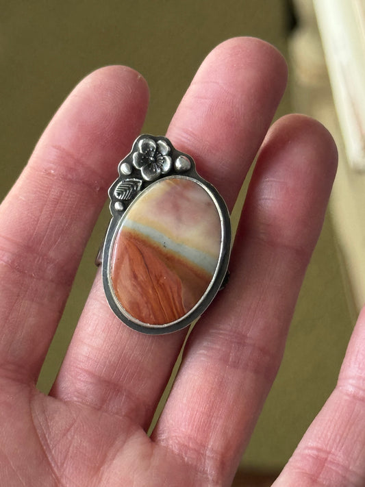 Polychrome Jasper Adjustable sterling mountain ring